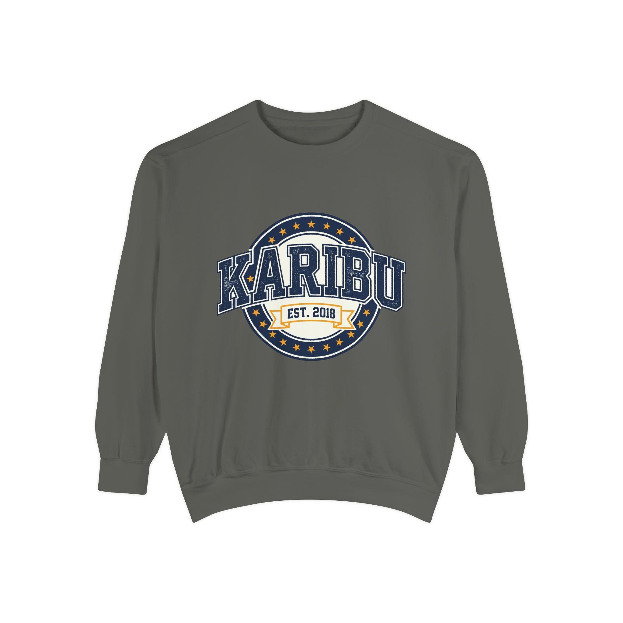 Karibu Crewneck Sweatshirt – Vintage Collegiate Est. 2018 Garment-Dyed Pullover