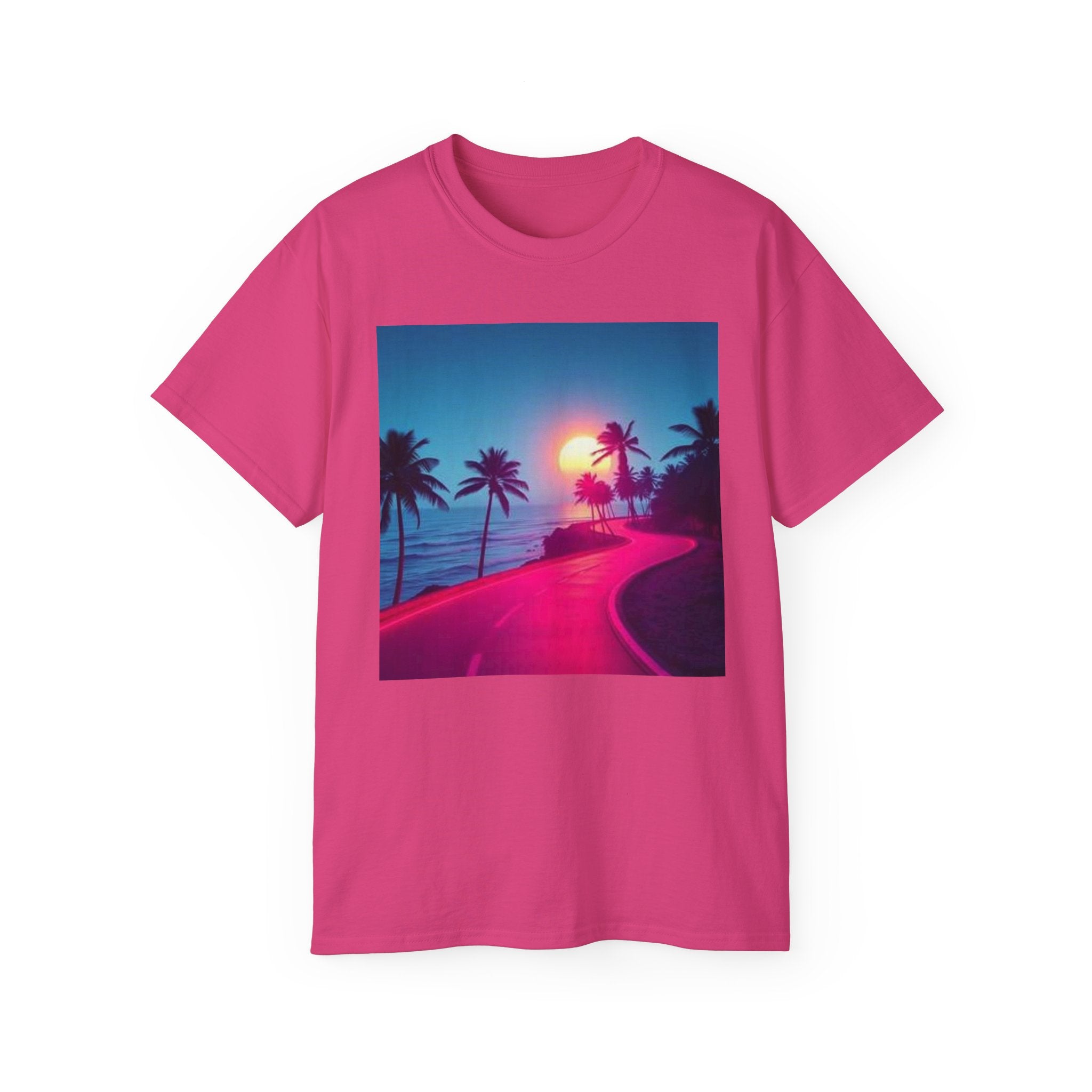 Retro Sunset Road T-Shirt — Neon Palm Beach Vibe