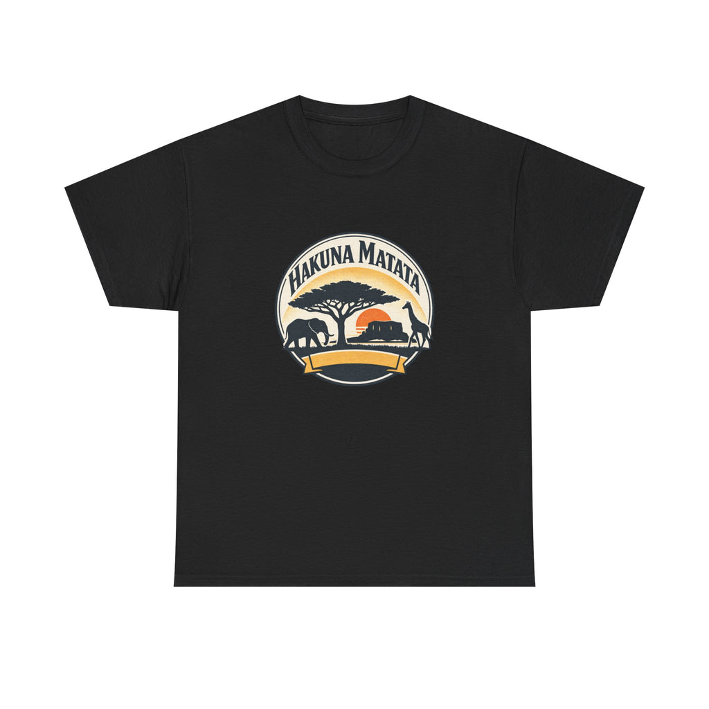 Hakuna Matata Safari T-Shirt — Vintage Sunset Elephant & Acacia Tree Tee