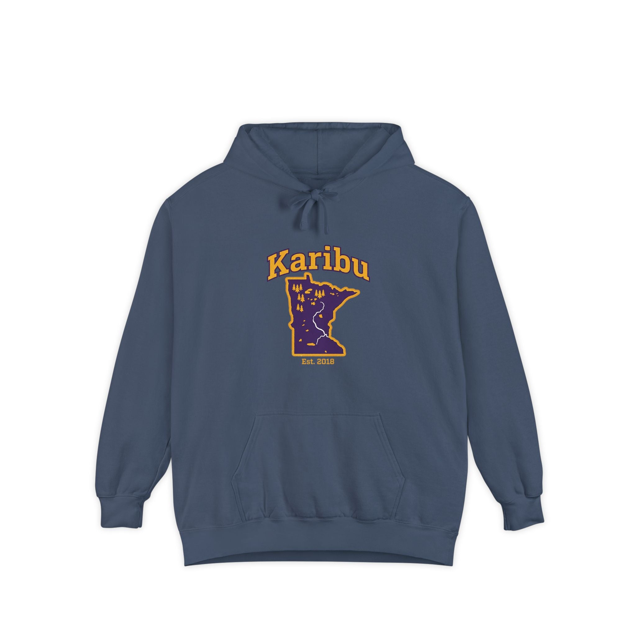 Karibu Minnesota Map Hoodie — Retro Night Sky State Pride Pullover