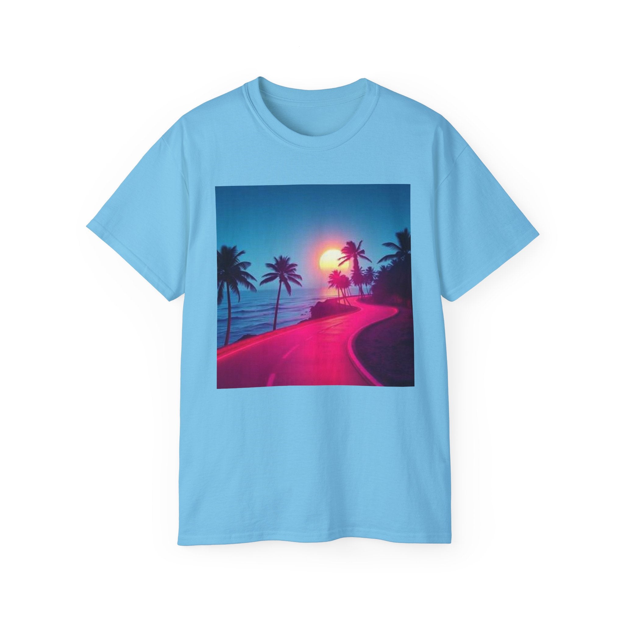 Retro Sunset Road T-Shirt — Neon Palm Beach Vibe