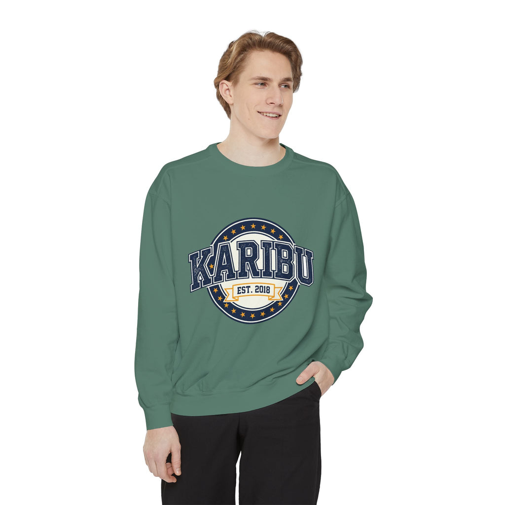 Karibu Crewneck Sweatshirt – Vintage Collegiate Est. 2018 Garment-Dyed Pullover