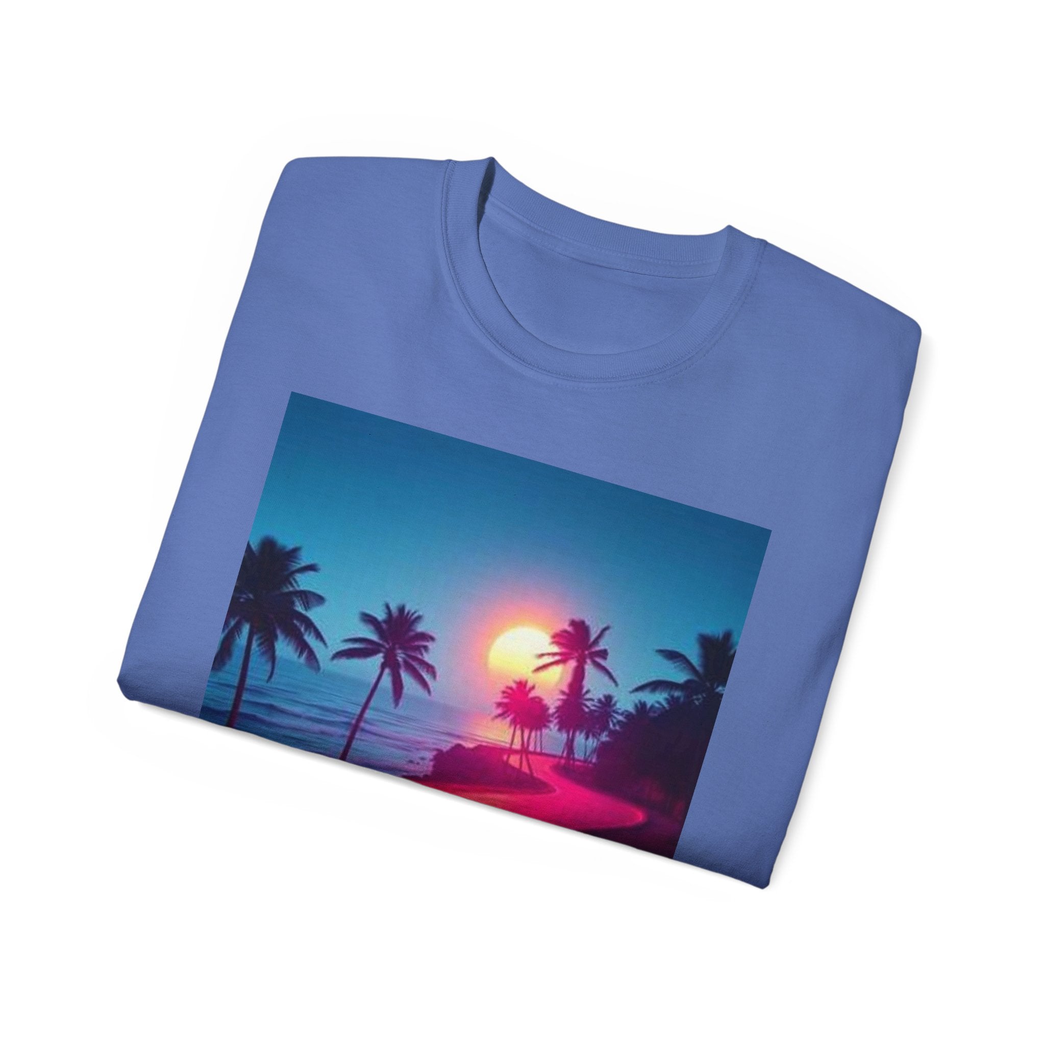 Retro Sunset Road T-Shirt — Neon Palm Beach Vibe