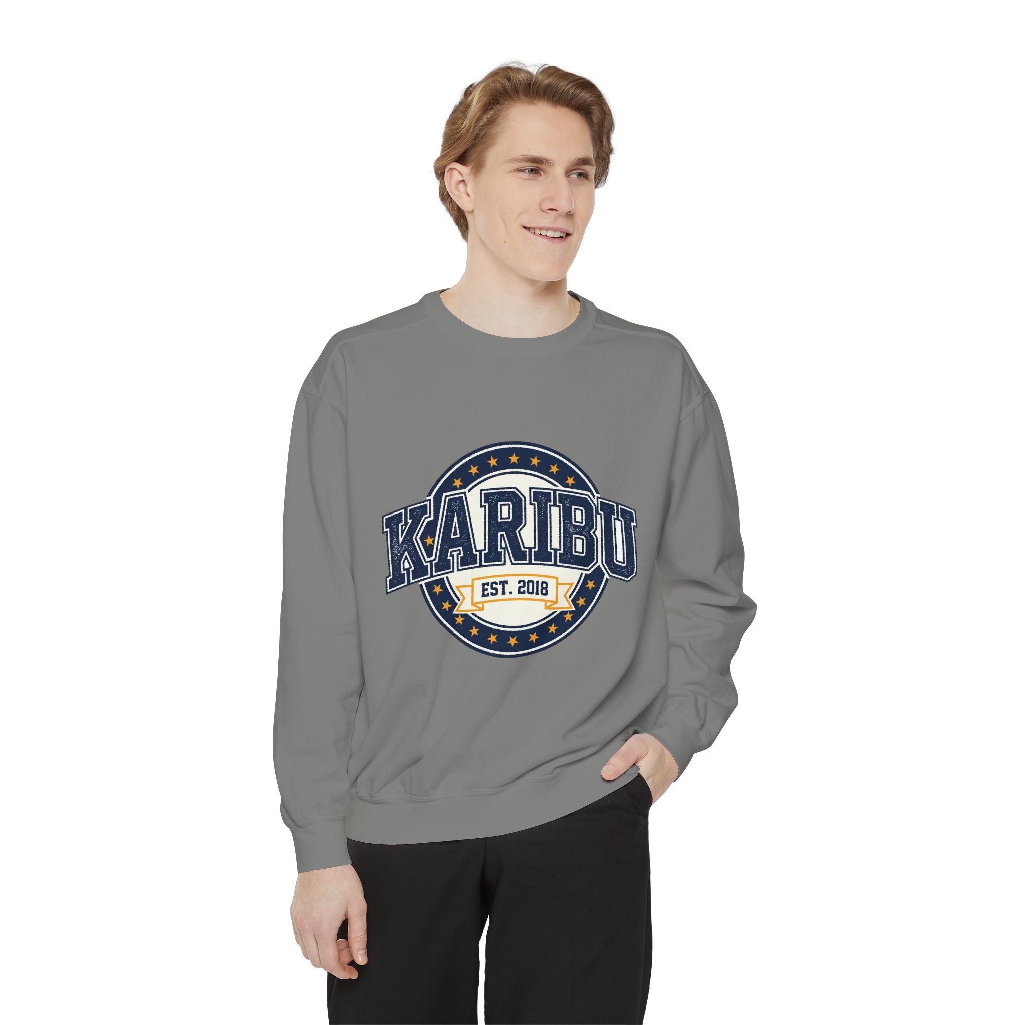Karibu Crewneck Sweatshirt – Vintage Collegiate Est. 2018 Garment-Dyed Pullover