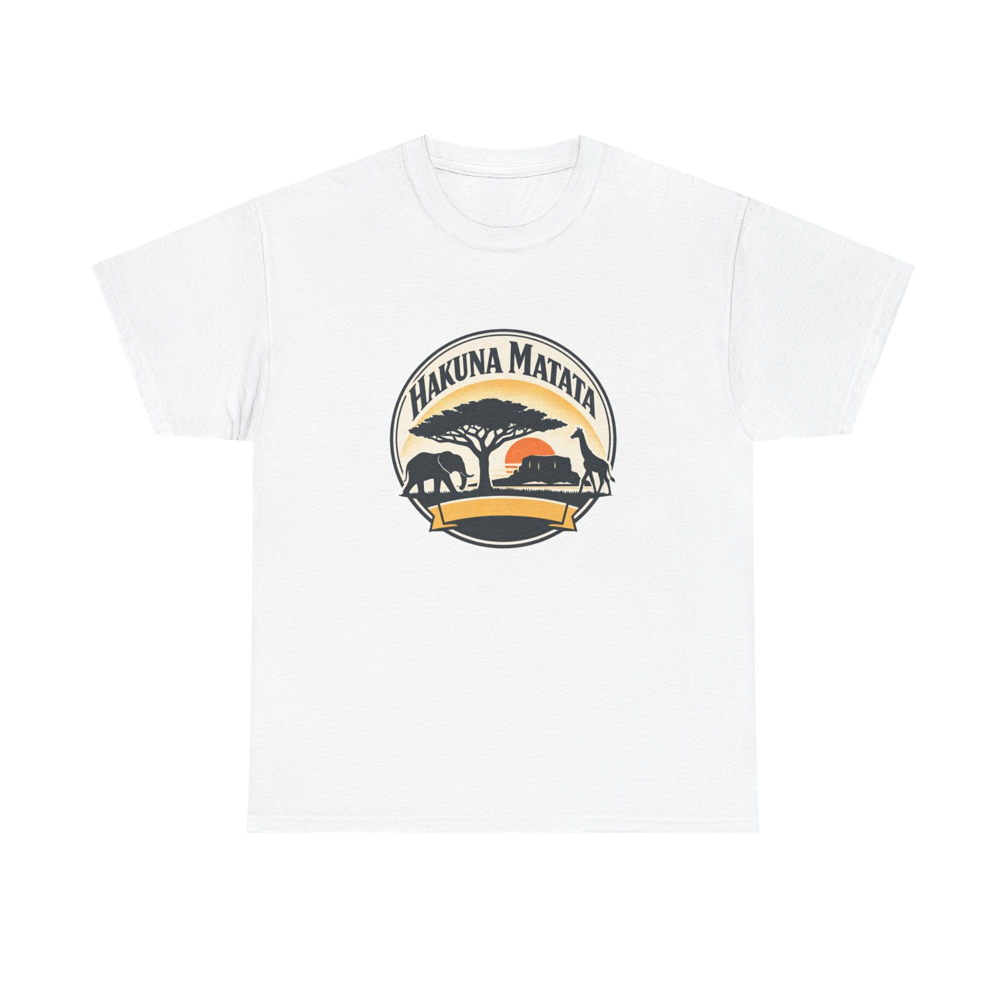 Hakuna Matata Safari T-Shirt — Vintage Sunset Elephant & Acacia Tree Tee