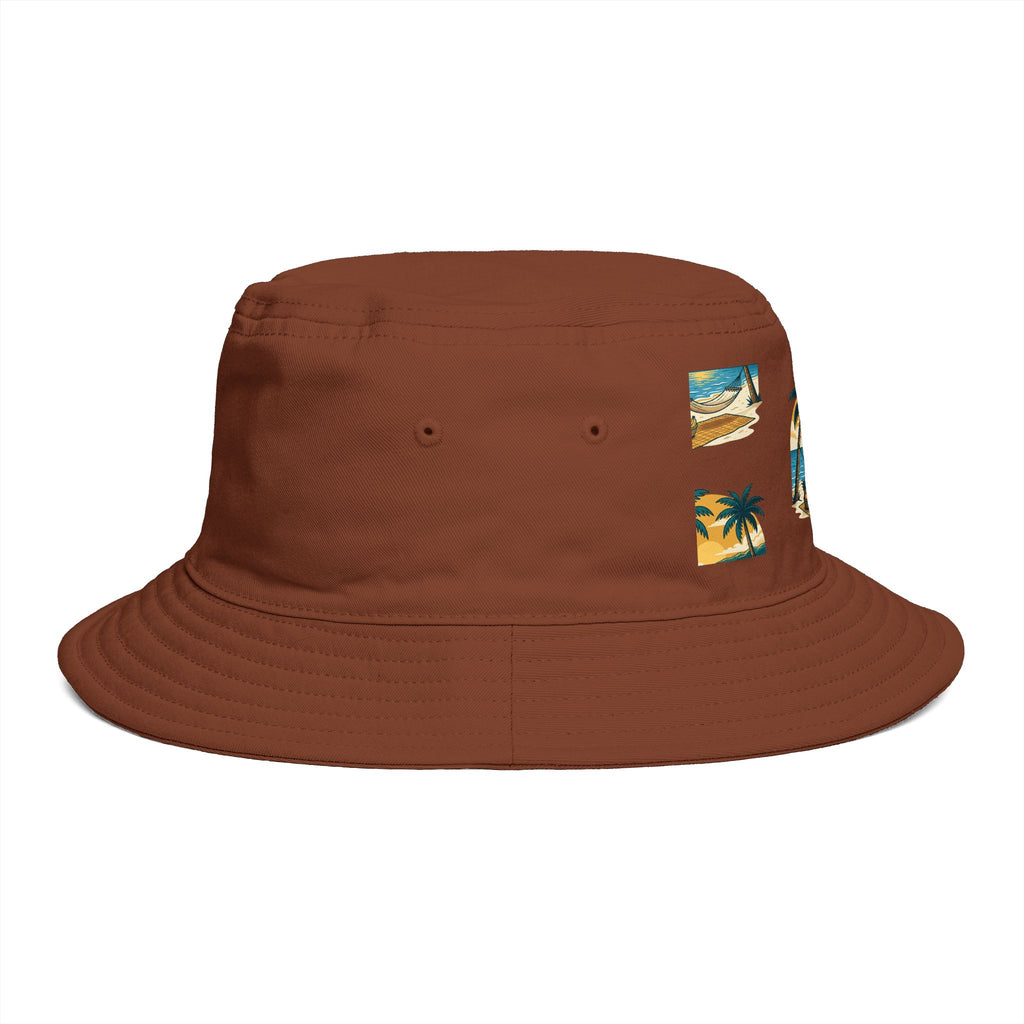 Tropical Palm Bucket Hat — Vintage Beach Sunset Design