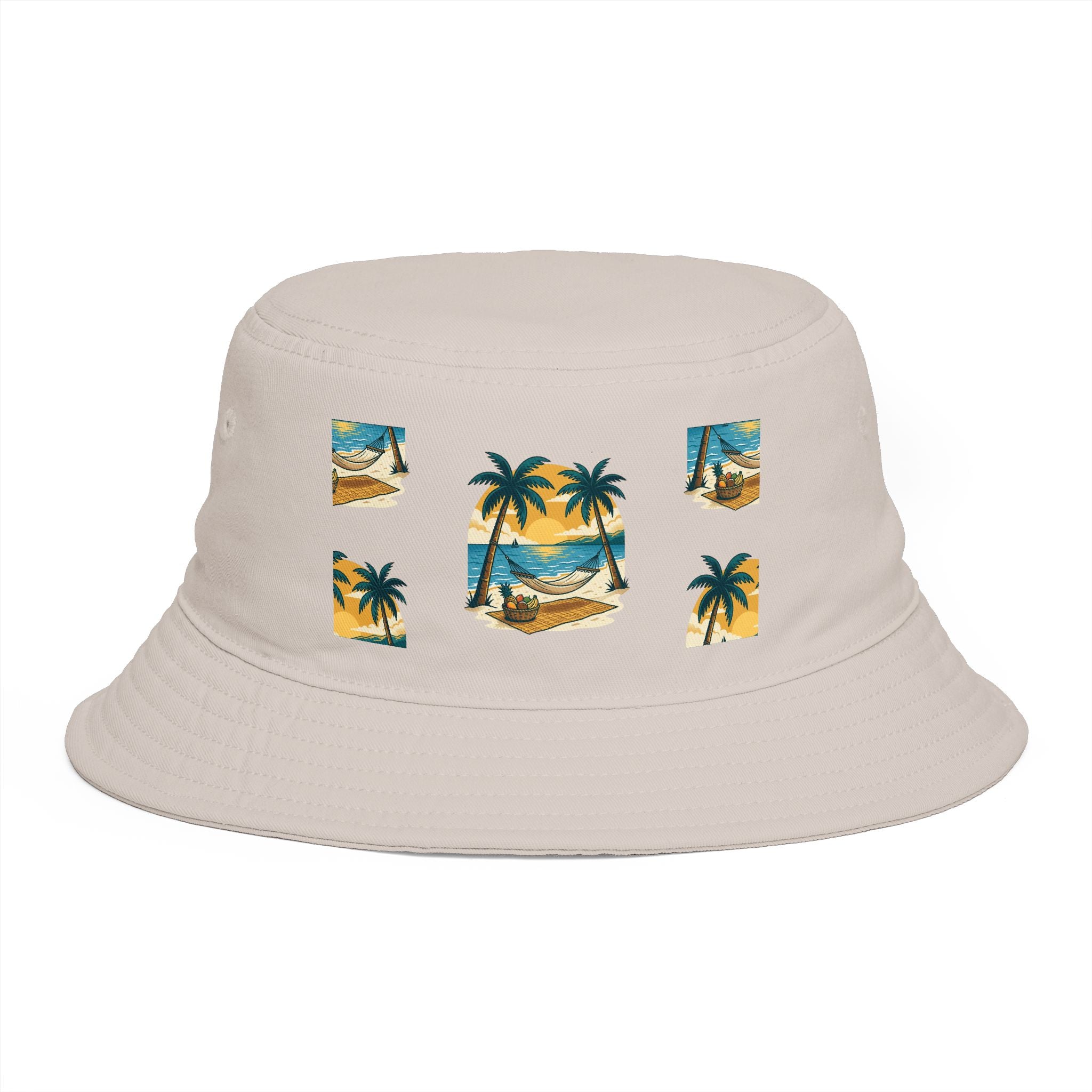Tropical Palm Bucket Hat — Vintage Beach Sunset Design