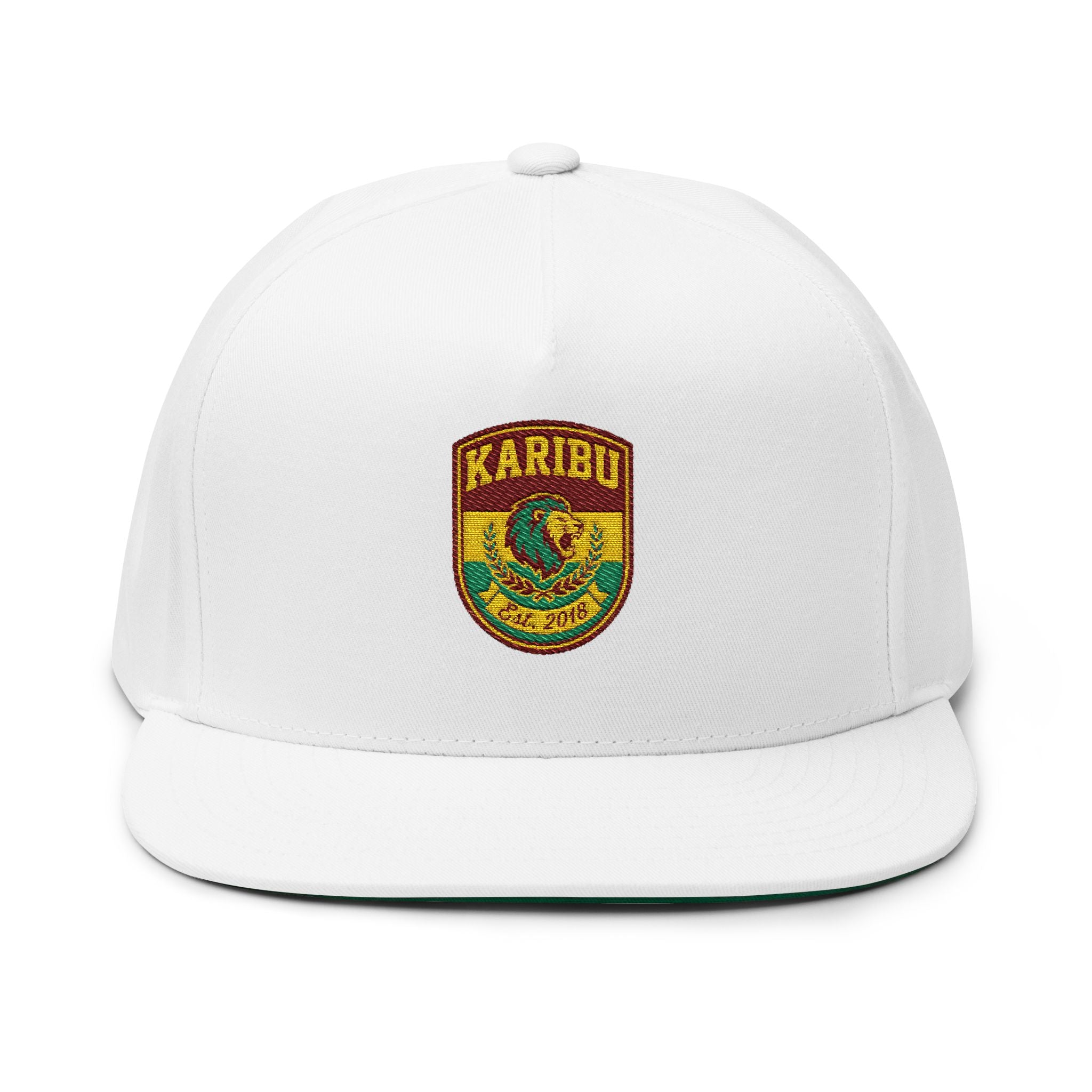 Karibu Embroidered Flat Bill Cap — African Safari Patch Snapback