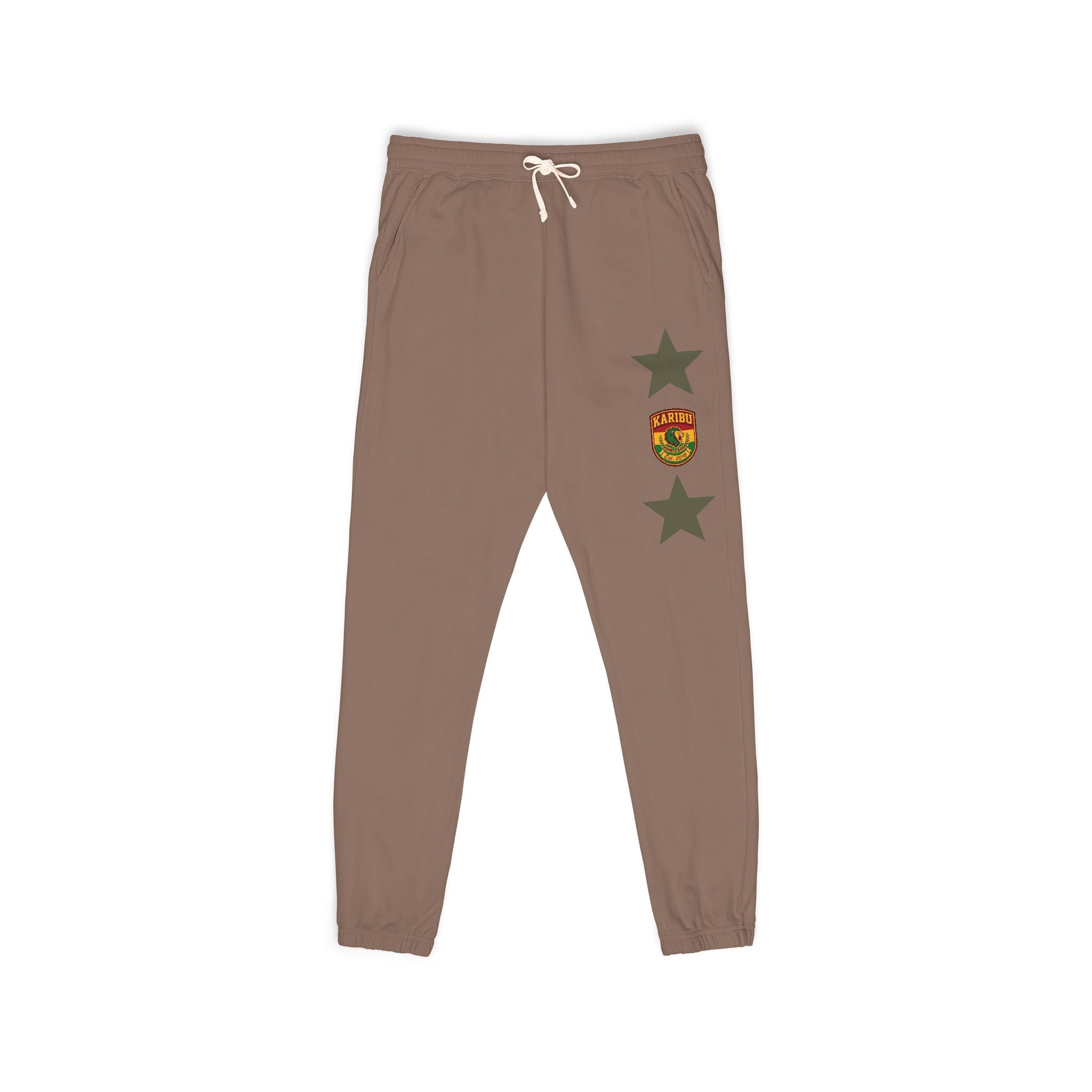 Vintage Army Green Sweatpants with Distressed Stars & Shield Patch