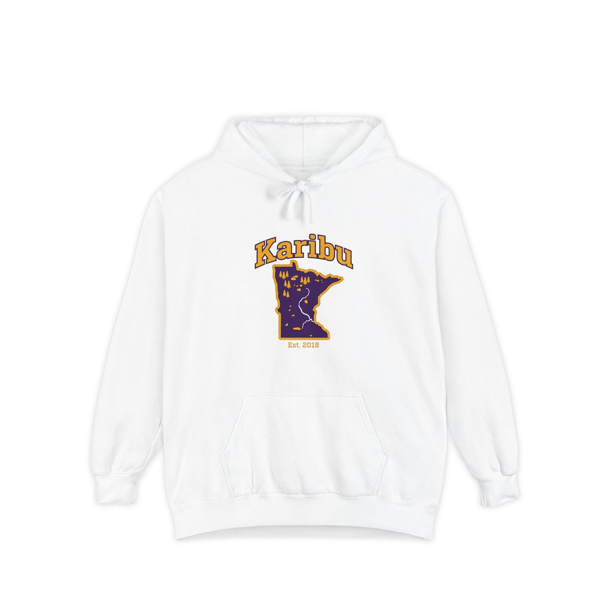 Karibu Minnesota Map Hoodie — Retro Night Sky State Pride Pullover