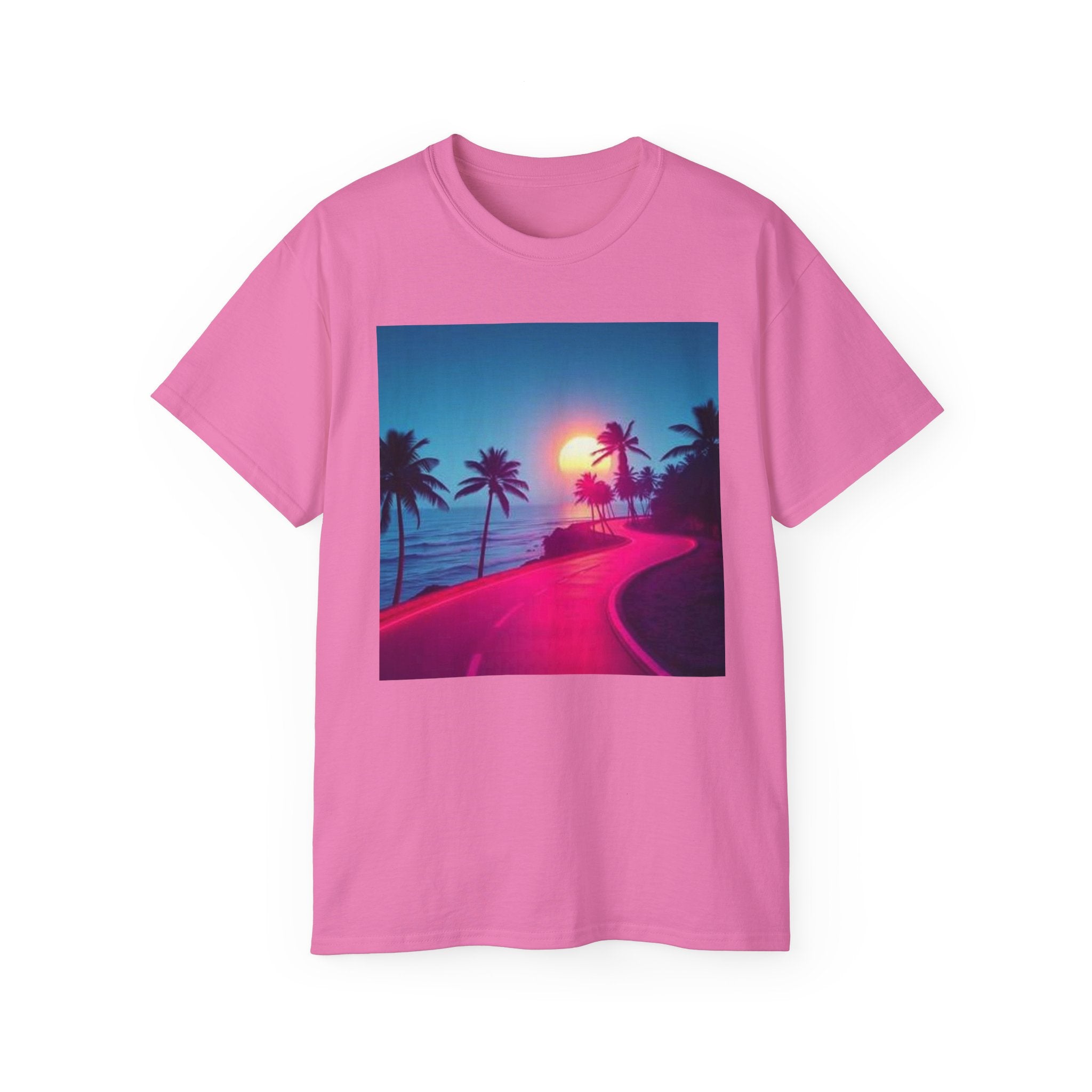 Retro Sunset Road T-Shirt — Neon Palm Beach Vibe
