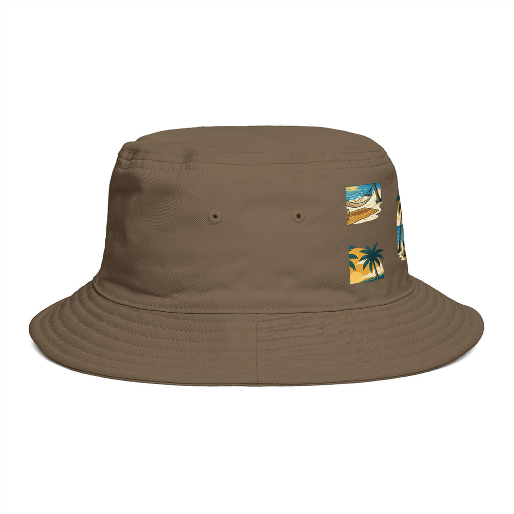 Tropical Palm Bucket Hat — Vintage Beach Sunset Design