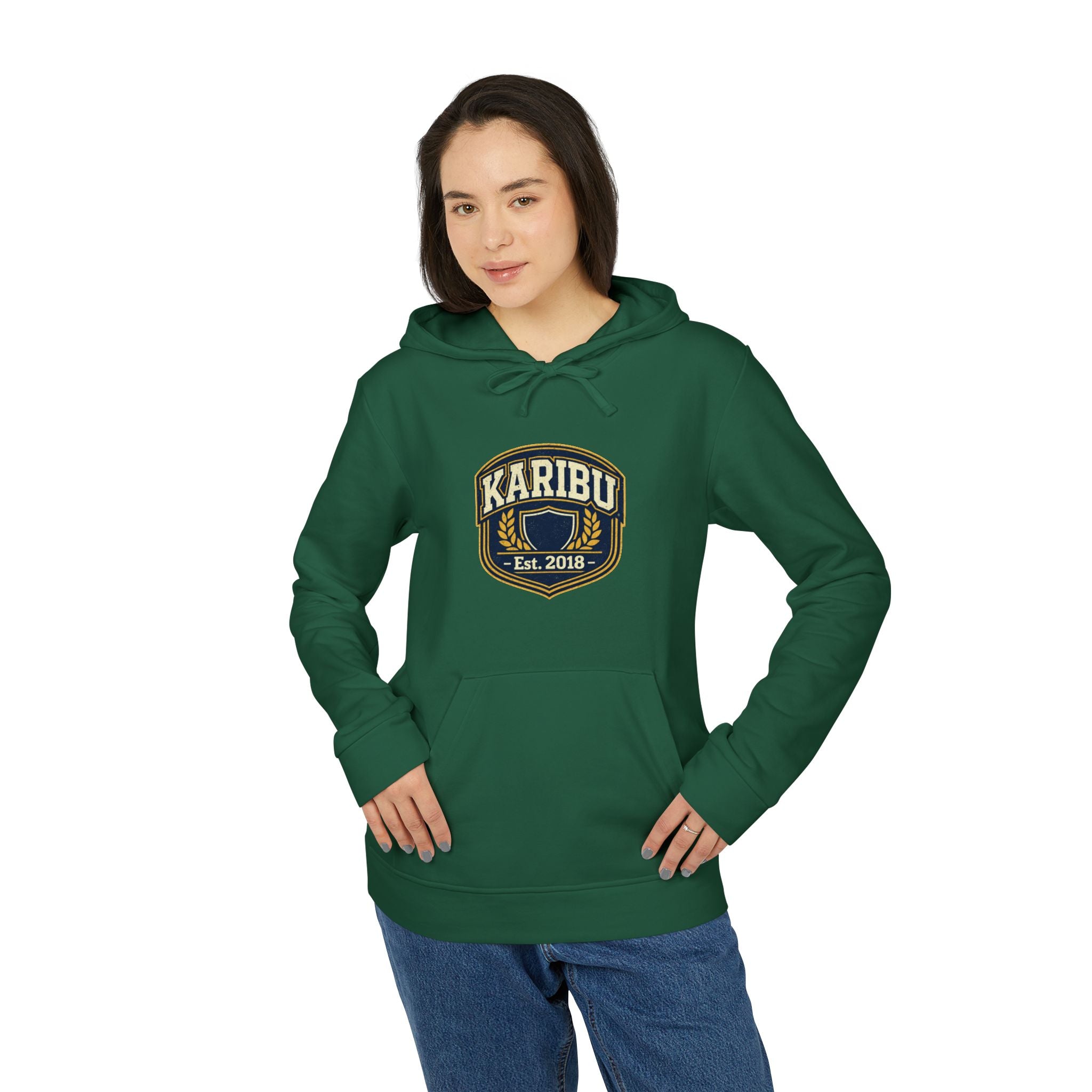 Karibu Est. 2018 Hoodie – Retro Patch Logo Fleece Hoodie