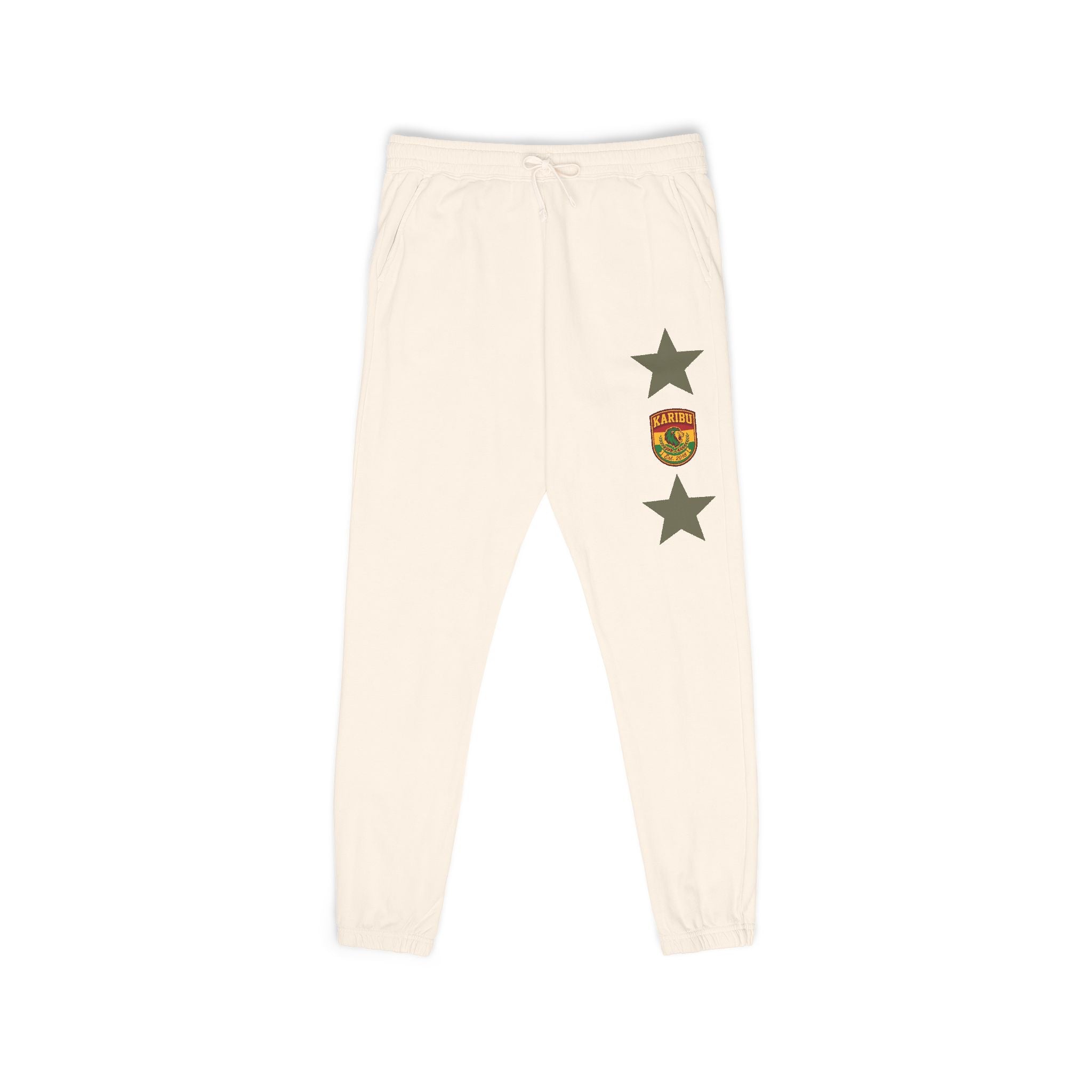 Vintage Army Green Sweatpants with Distressed Stars & Shield Patch