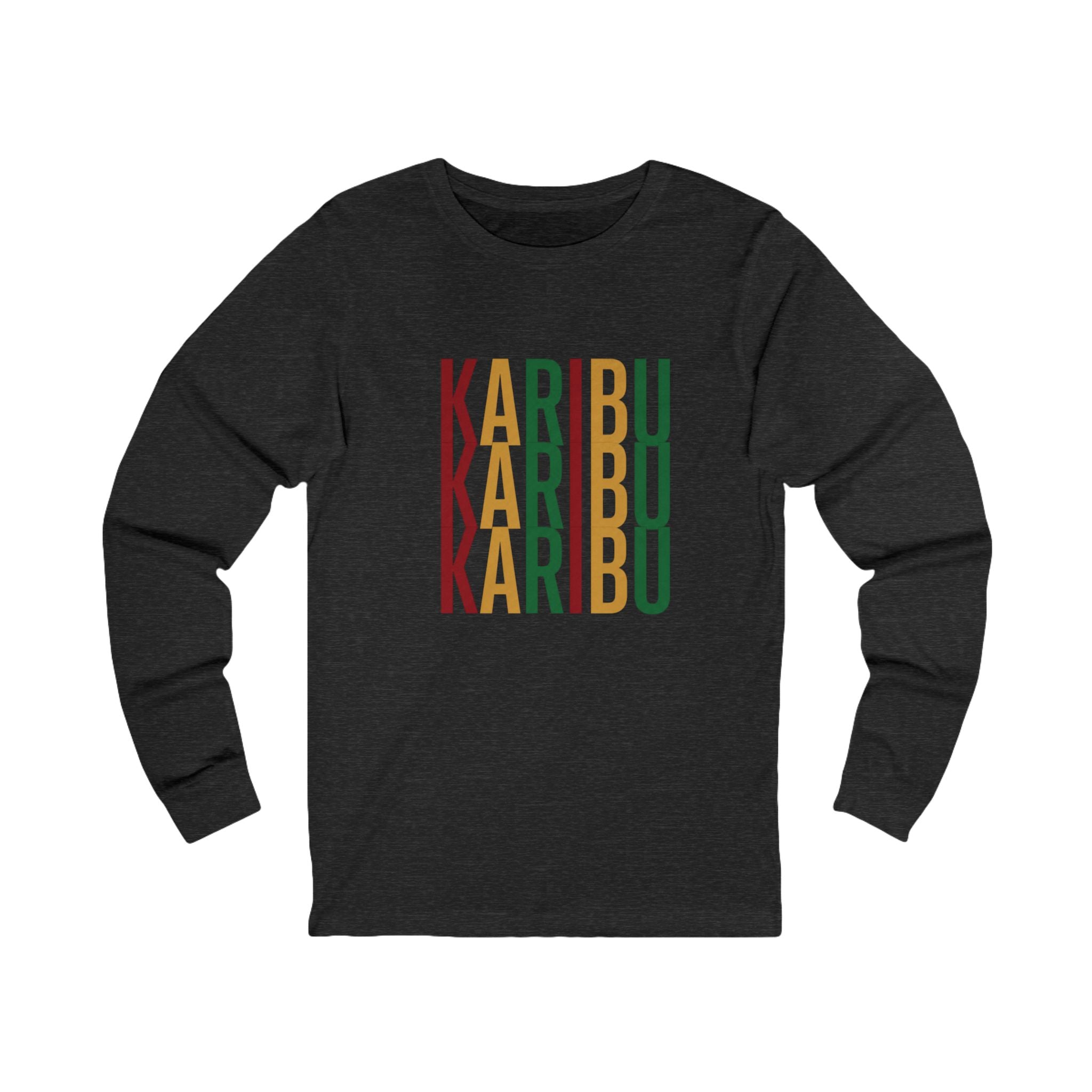 Karibu Vertical Repeat Long Sleeve Tee — Swahili Welcome Graphic Shirt