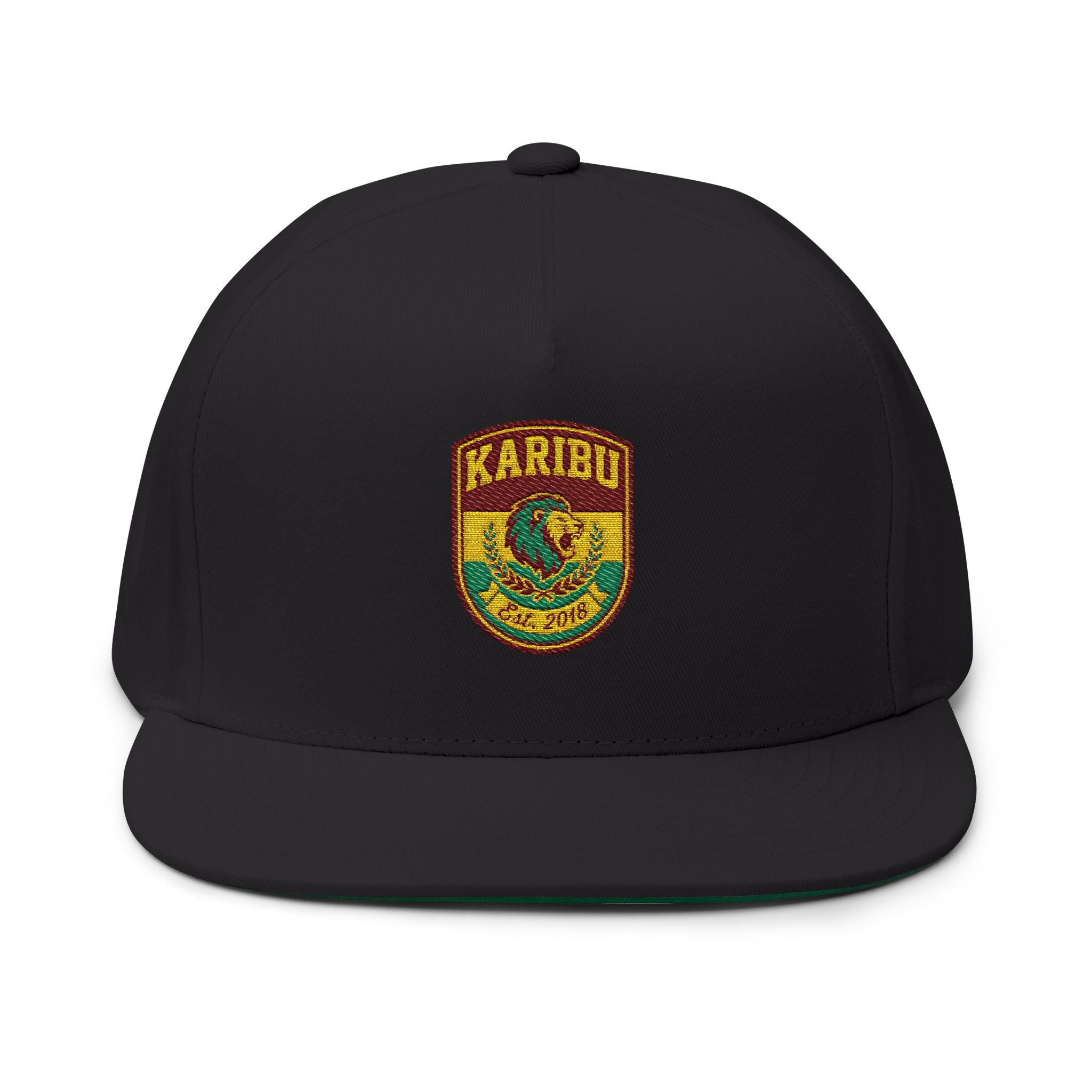 Karibu Embroidered Flat Bill Cap — African Safari Patch Snapback