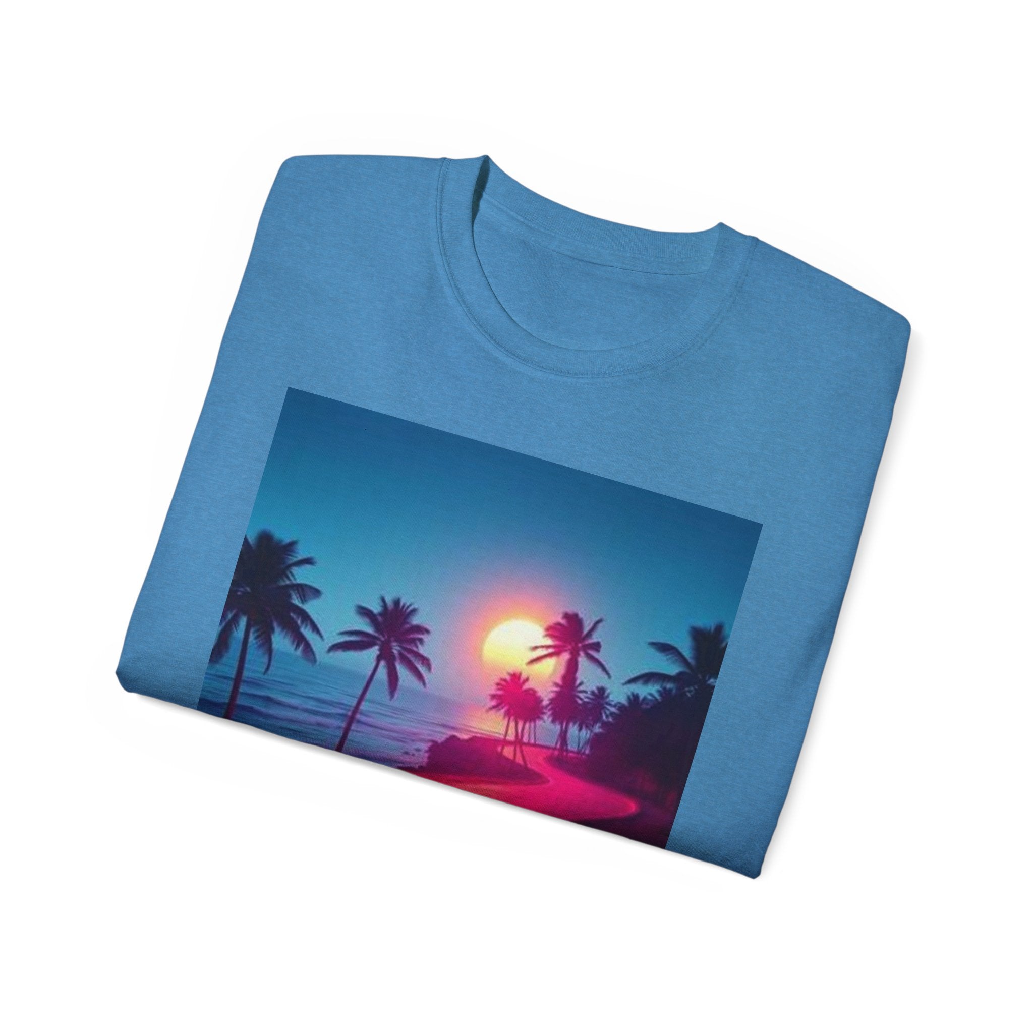 Retro Sunset Road T-Shirt — Neon Palm Beach Vibe