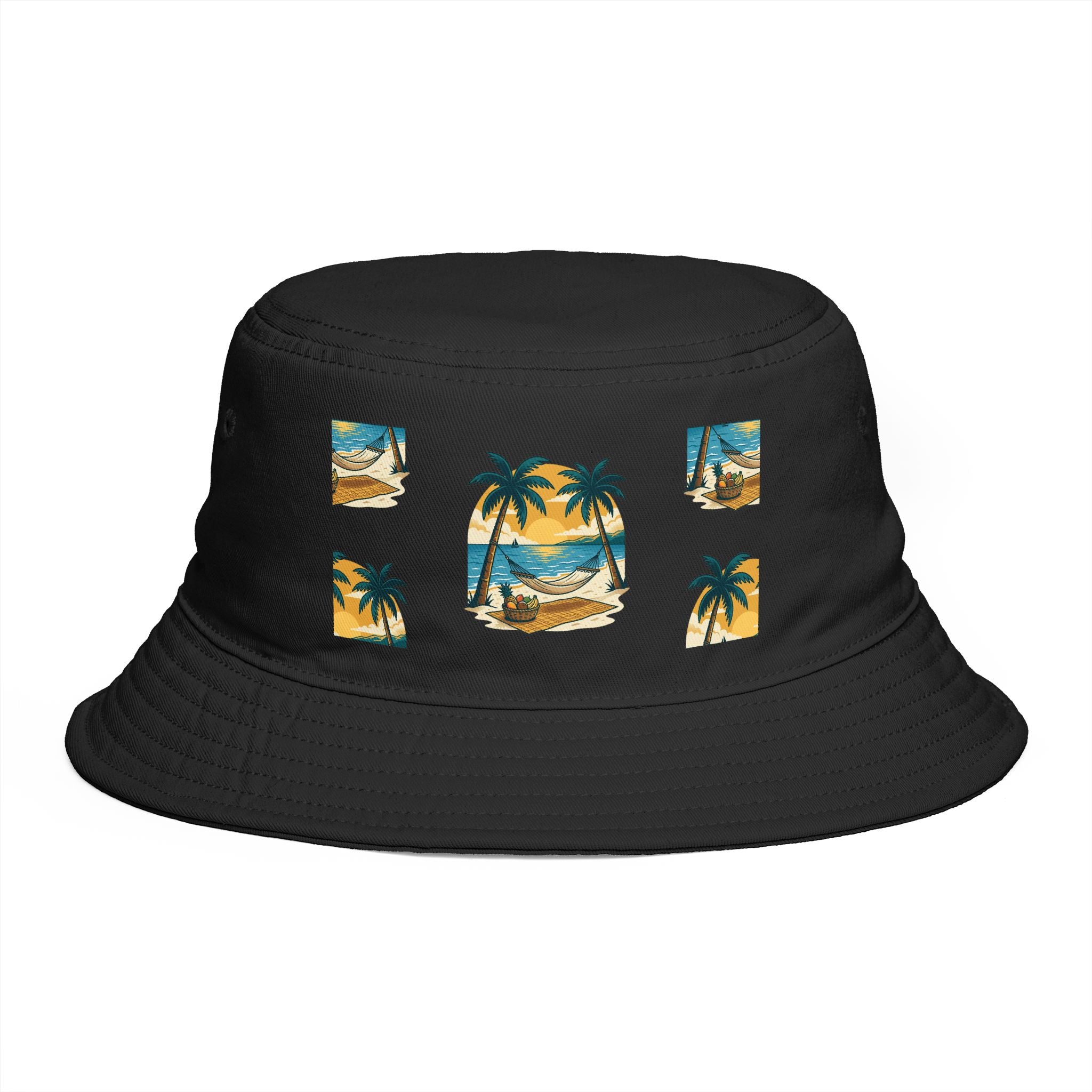 Tropical Palm Bucket Hat — Vintage Beach Sunset Design