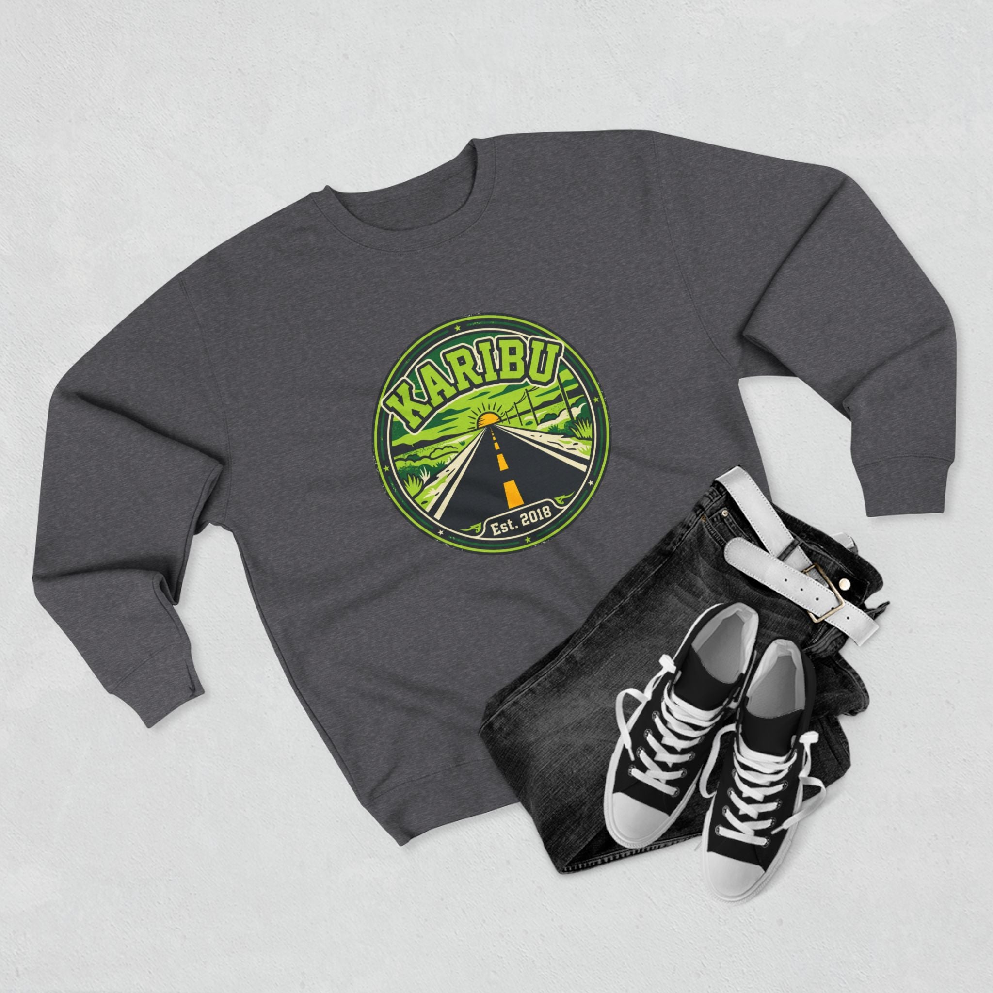Karibu Roadtrip Crewneck Sweatshirt — Vintage Adventure Travel Graphic