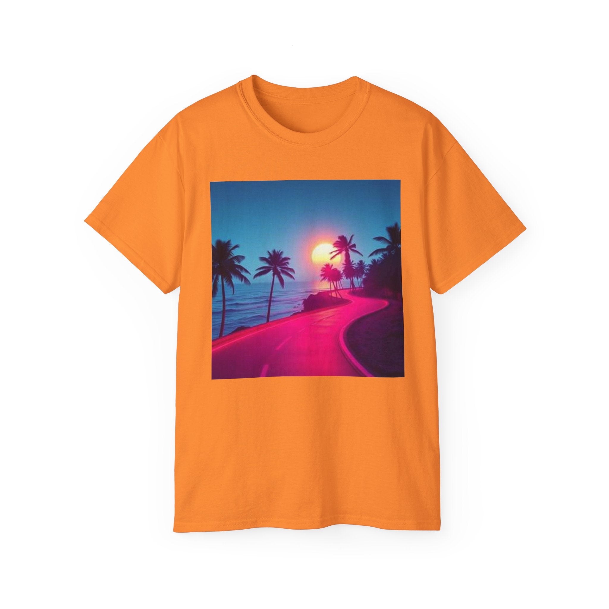Retro Sunset Road T-Shirt — Neon Palm Beach Vibe