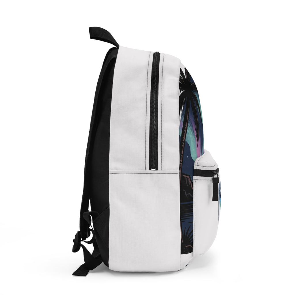 Tropical Northern Lights Backpack — Palm Tree Aurora Print Travel Backpack