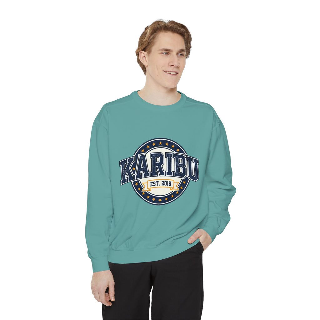 Karibu Crewneck Sweatshirt – Vintage Collegiate Est. 2018 Garment-Dyed Pullover