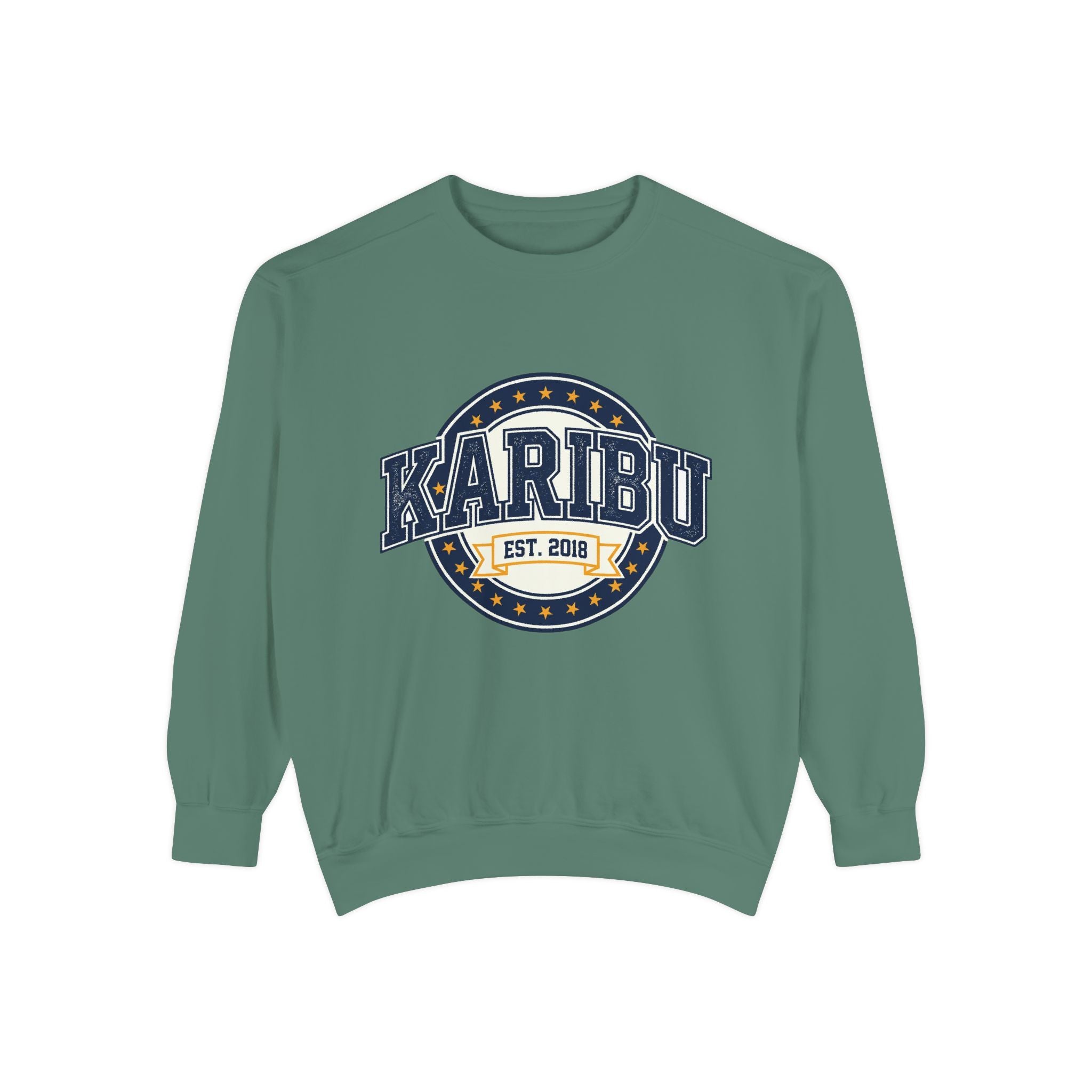 Karibu Crewneck Sweatshirt – Vintage Collegiate Est. 2018 Garment-Dyed Pullover