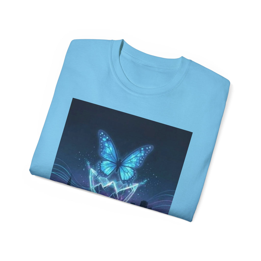 Mystic Neon Butterfly T‑Shirt — Glowing Cityscape Graphic Tee