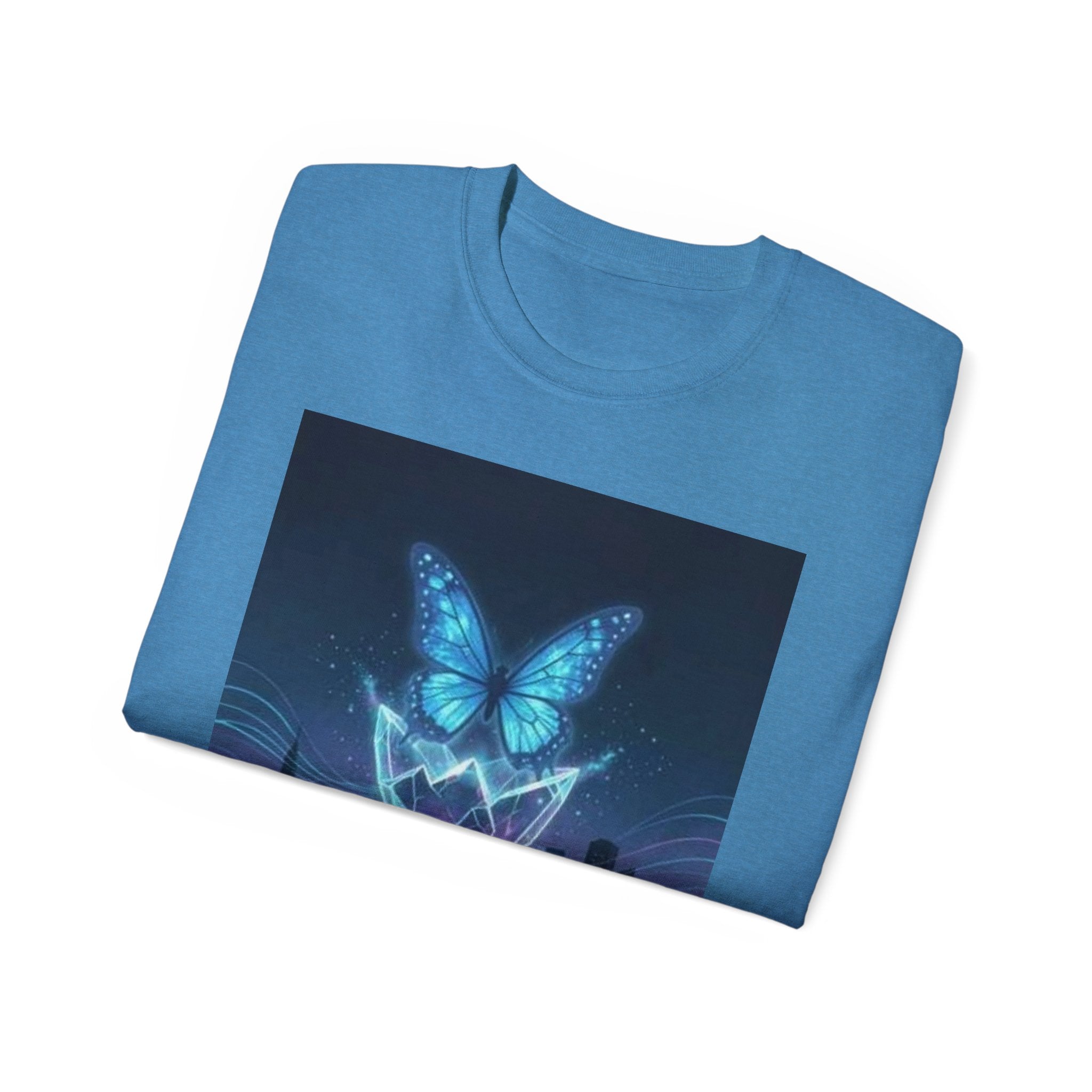 Mystic Neon Butterfly T‑Shirt — Glowing Cityscape Graphic Tee