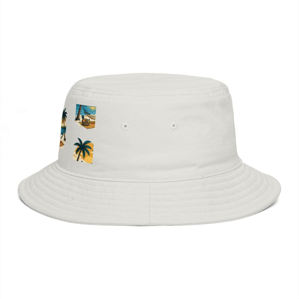 Tropical Palm Bucket Hat — Vintage Beach Sunset Design