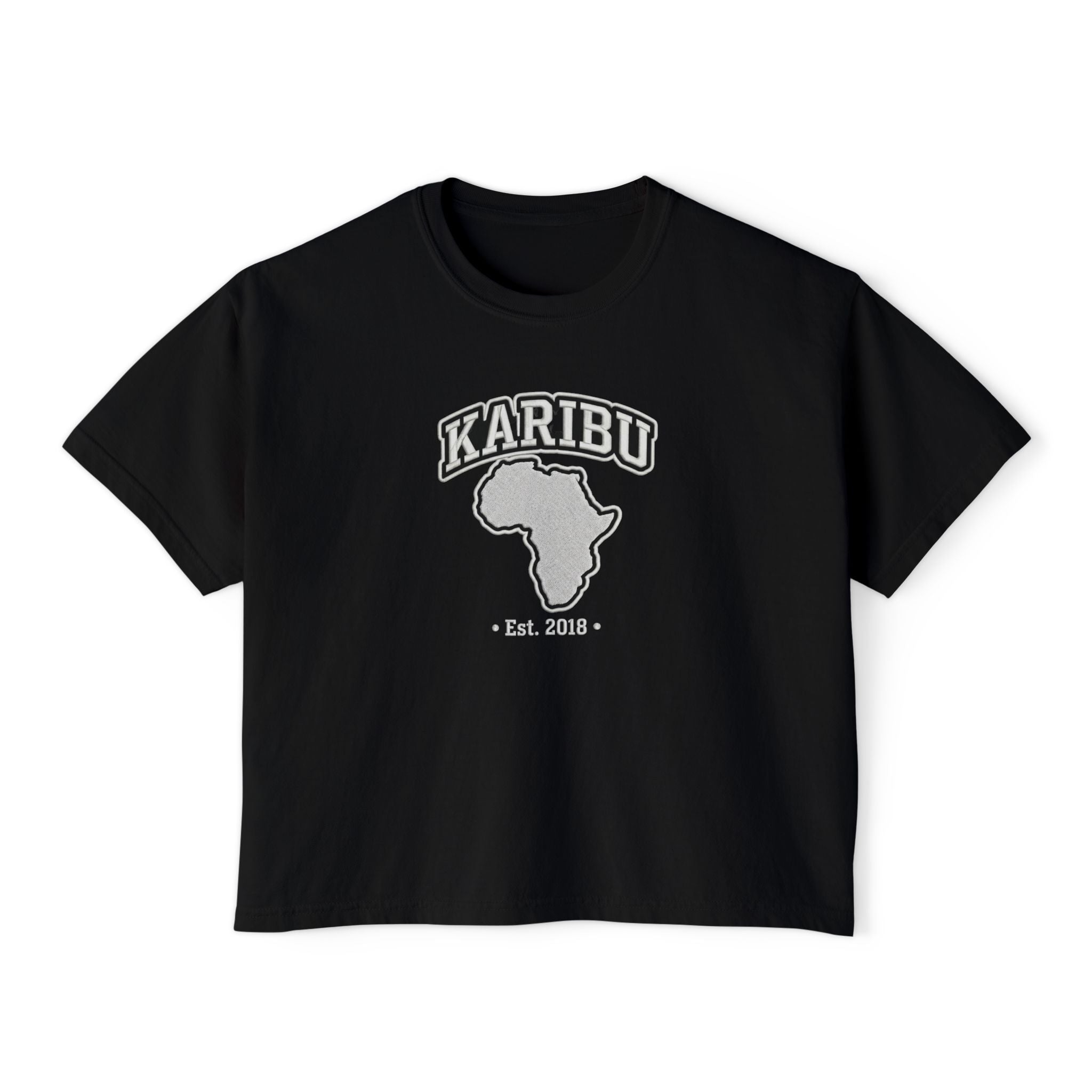 Karibu Africa Boxy Tee – Women's Graphic T-Shirt (Est. 2018)
