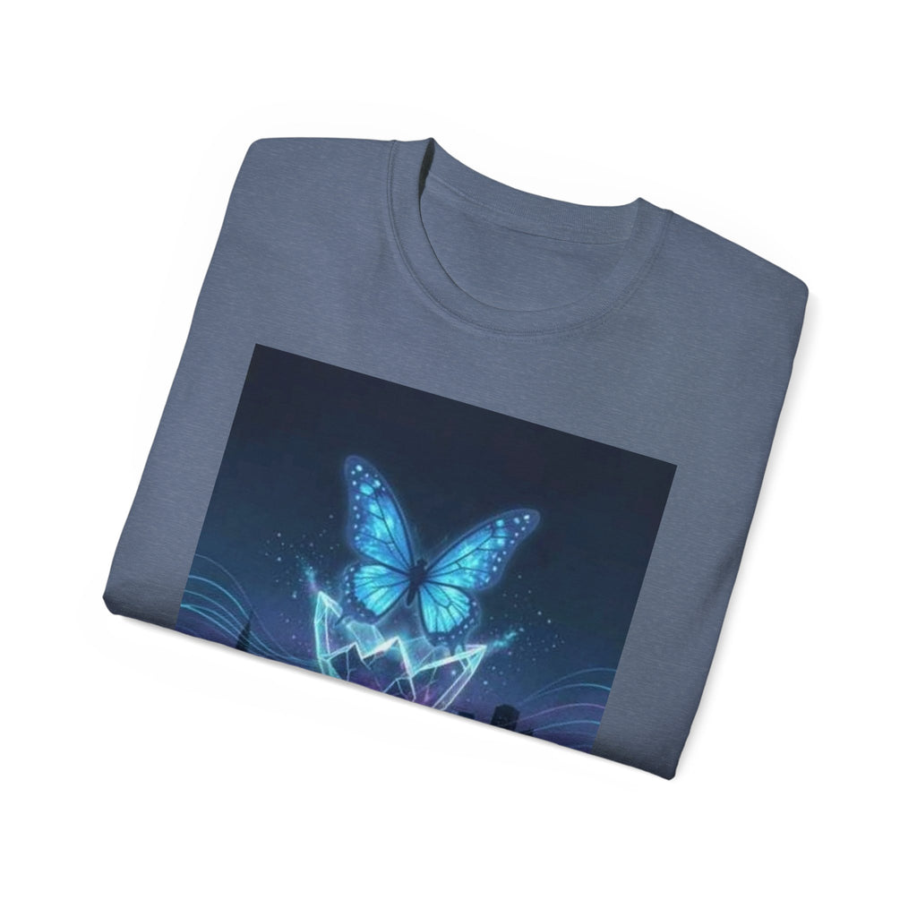 Mystic Neon Butterfly T‑Shirt — Glowing Cityscape Graphic Tee