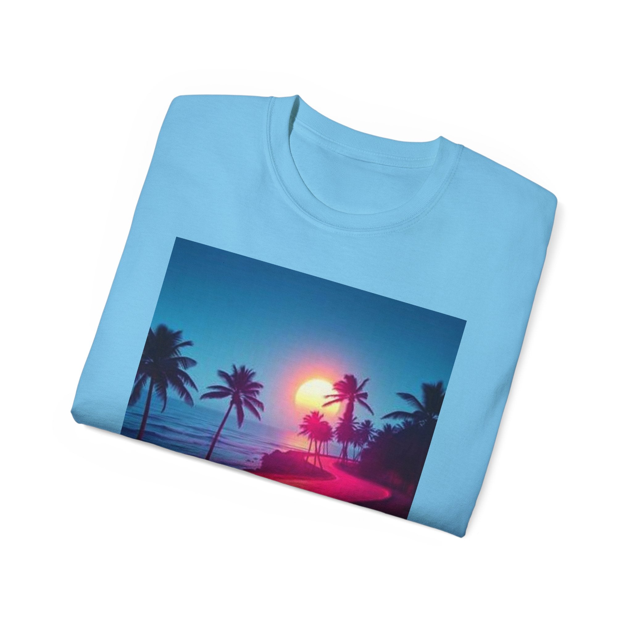 Retro Sunset Road T-Shirt — Neon Palm Beach Vibe