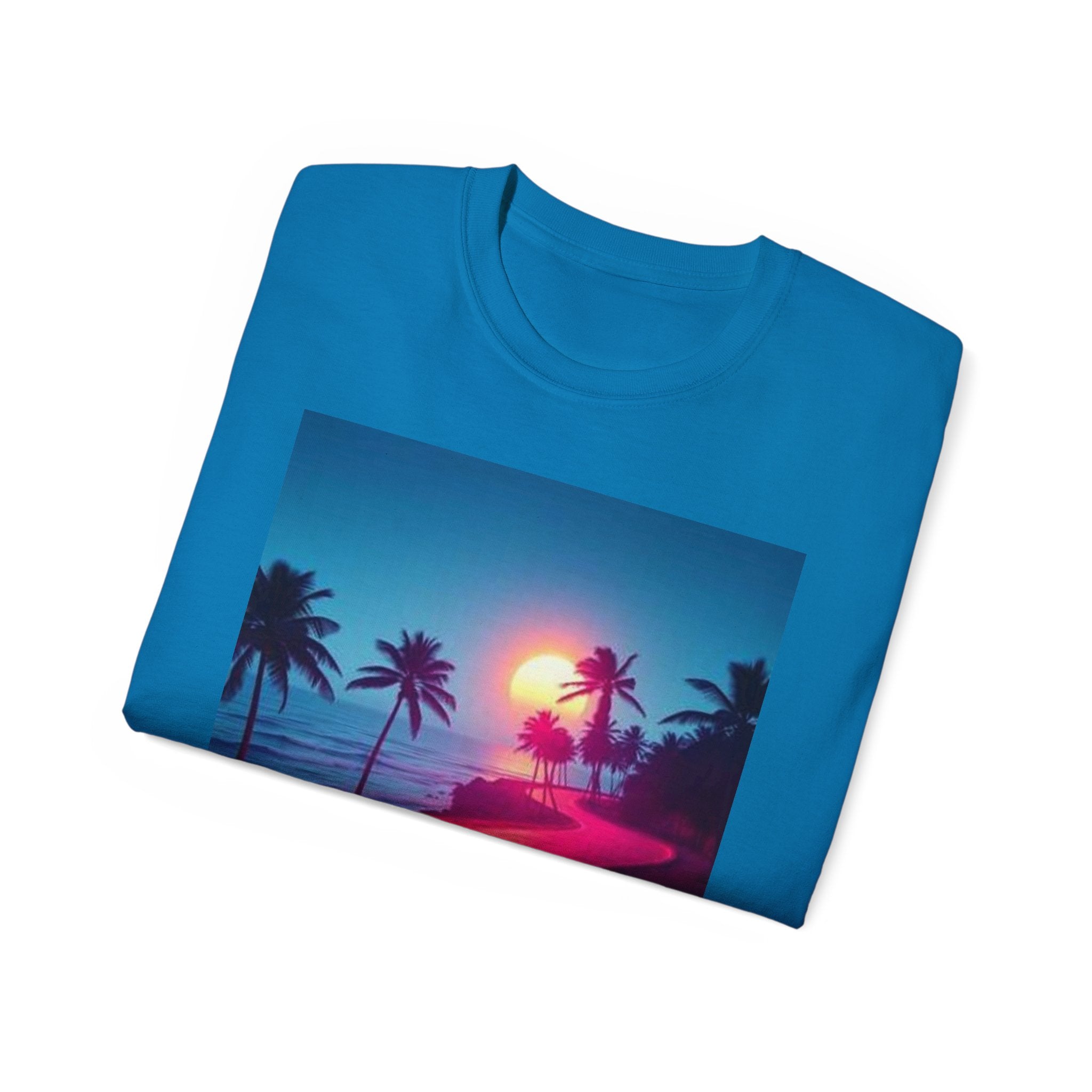 Retro Sunset Road T-Shirt — Neon Palm Beach Vibe