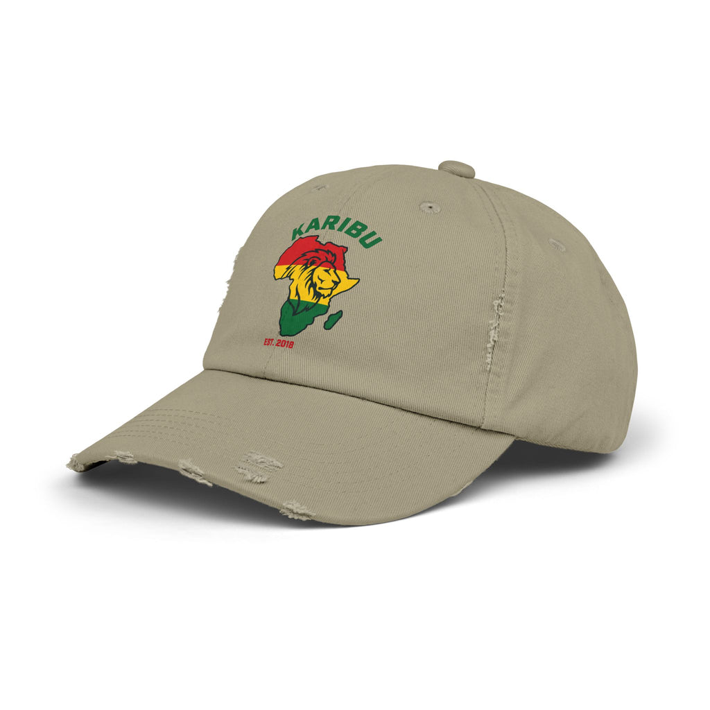 Distressed Cap – "Karibu" Africa Lion Rasta Hat
