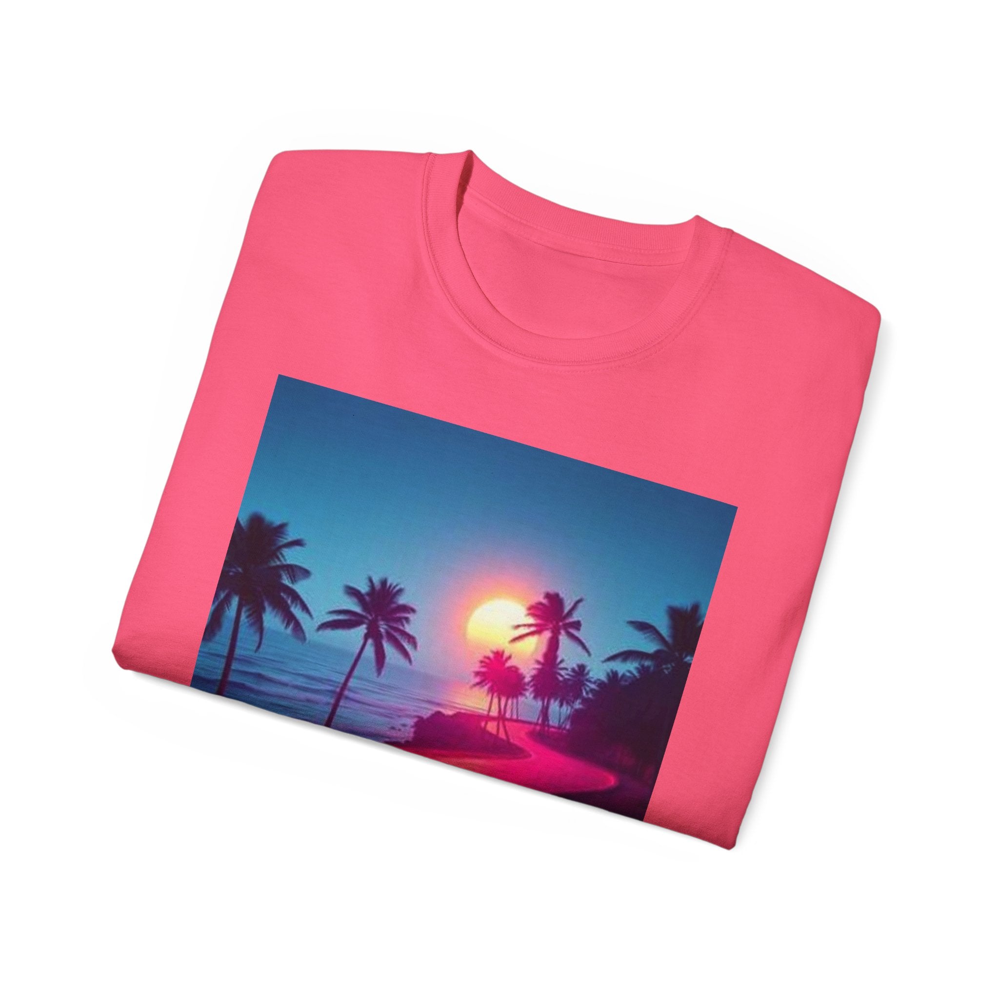 Retro Sunset Road T-Shirt — Neon Palm Beach Vibe