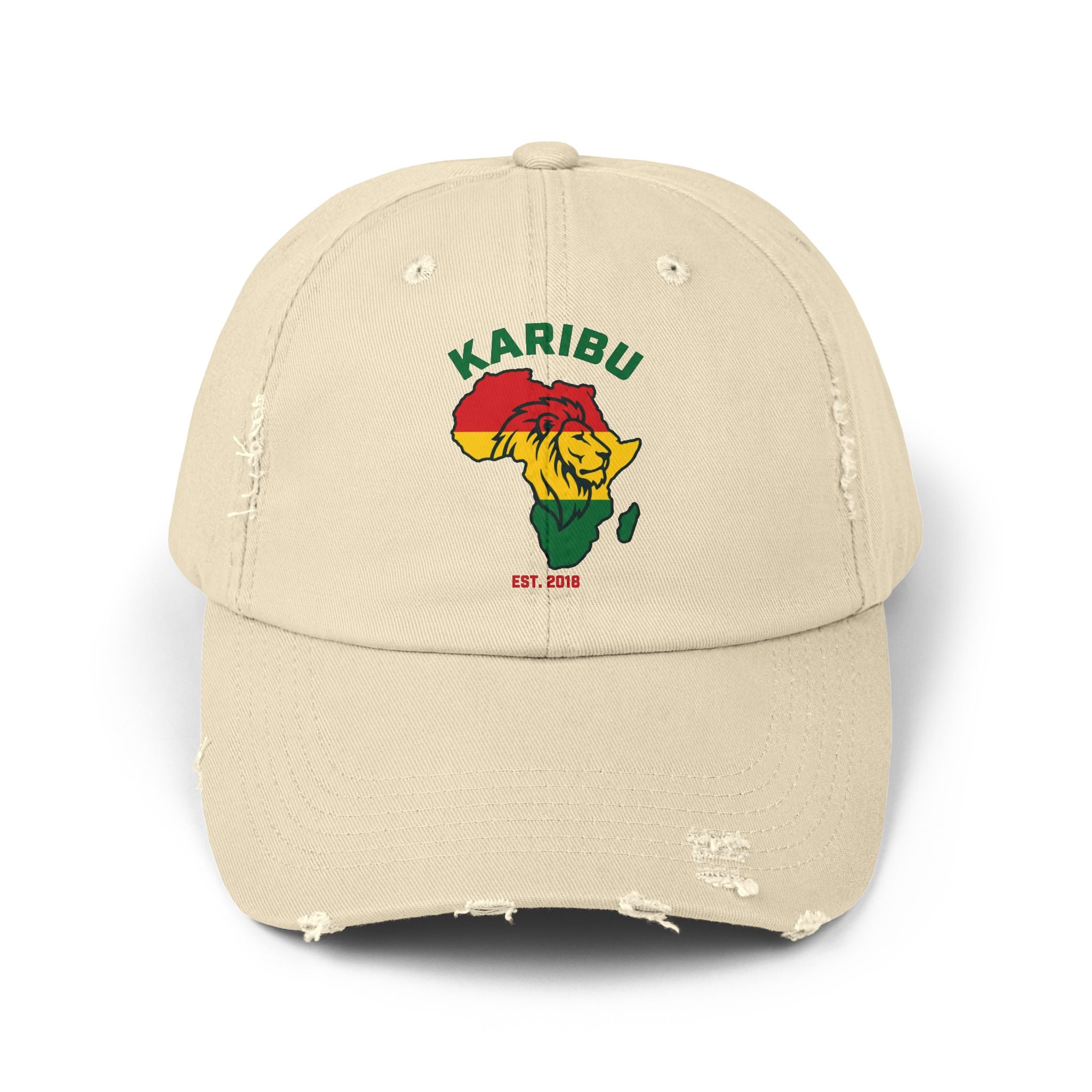 Distressed Cap – "Karibu" Africa Lion Rasta Hat