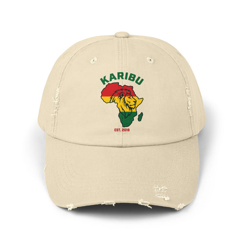 Distressed Cap – "Karibu" Africa Lion Rasta Hat