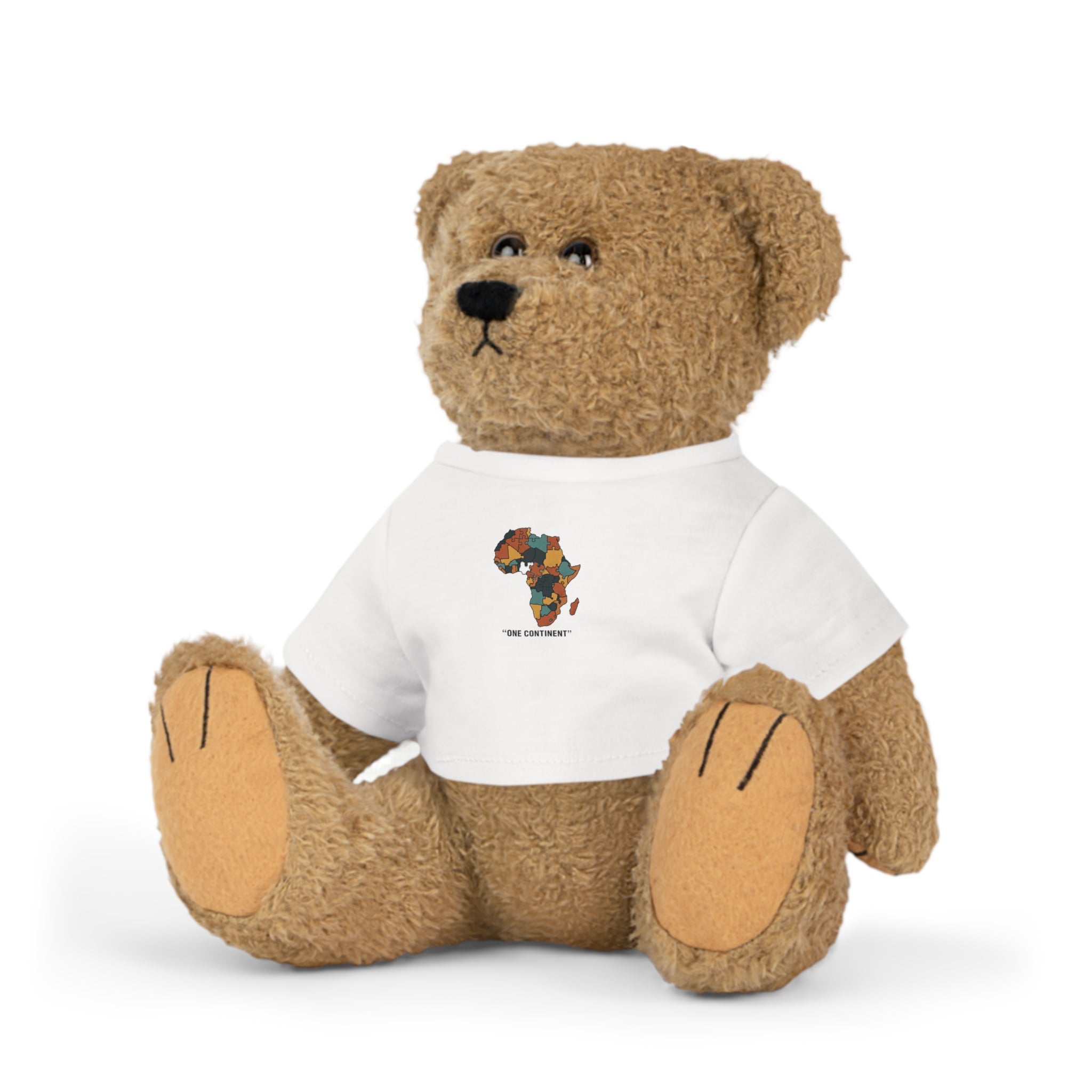 Africa Map Teddy Bear with 'One Continent' T-Shirt – Plush Toy Gift for Kids & Cultural Celebrations