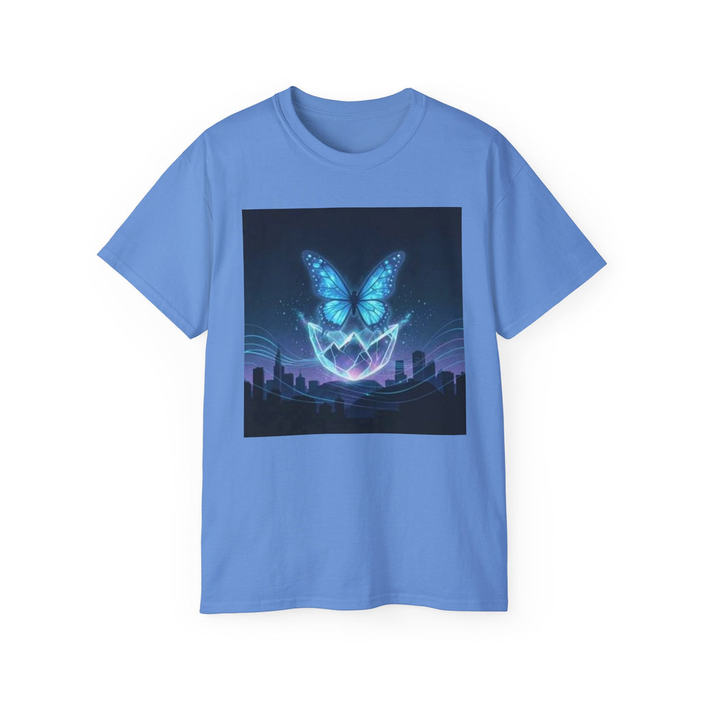 Mystic Neon Butterfly T‑Shirt — Glowing Cityscape Graphic Tee