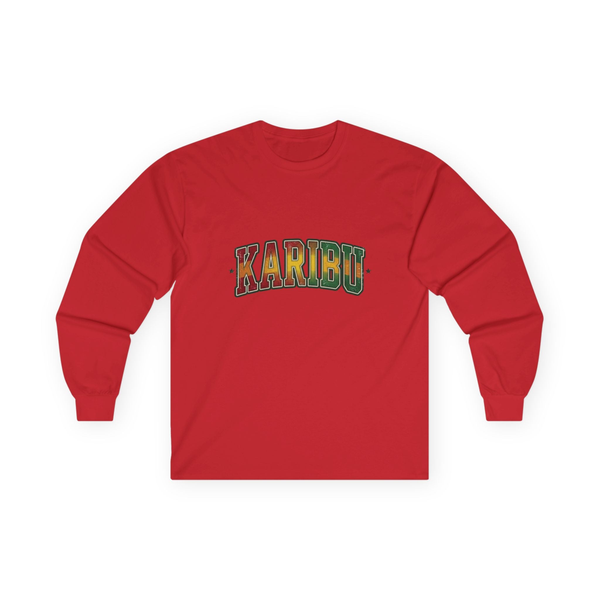 Long Sleeve Tee — "Karibu" Colorful Swahili Welcome Shirt