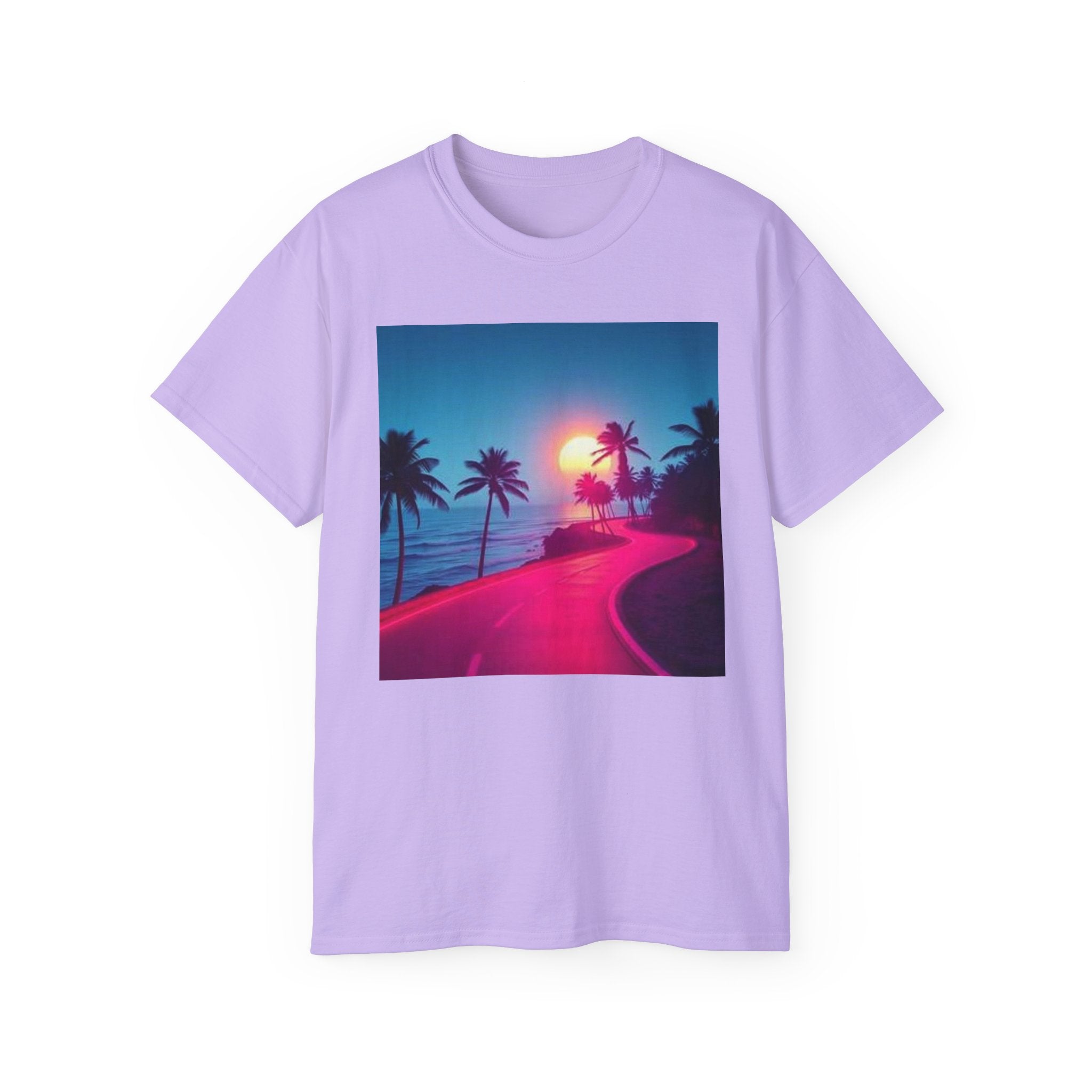 Retro Sunset Road T-Shirt — Neon Palm Beach Vibe