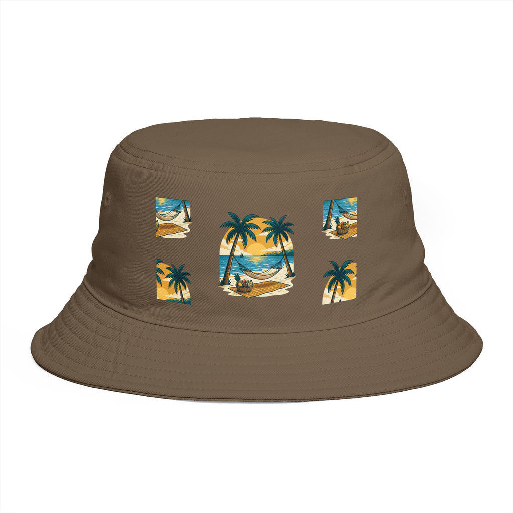 Tropical Palm Bucket Hat — Vintage Beach Sunset Design