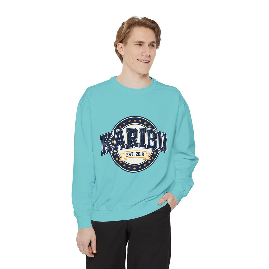 Karibu Crewneck Sweatshirt – Vintage Collegiate Est. 2018 Garment-Dyed Pullover