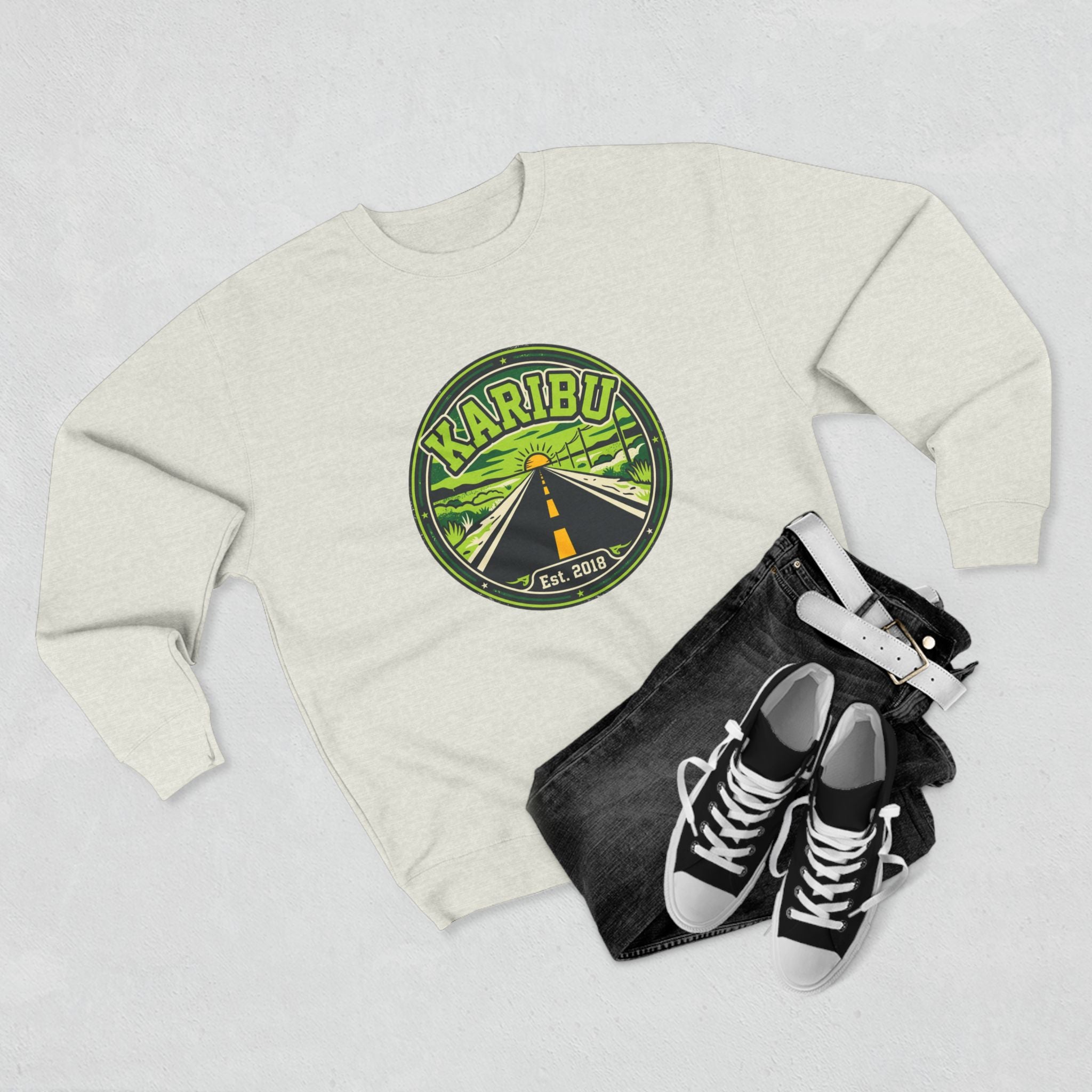 Karibu Roadtrip Crewneck Sweatshirt — Vintage Adventure Travel Graphic