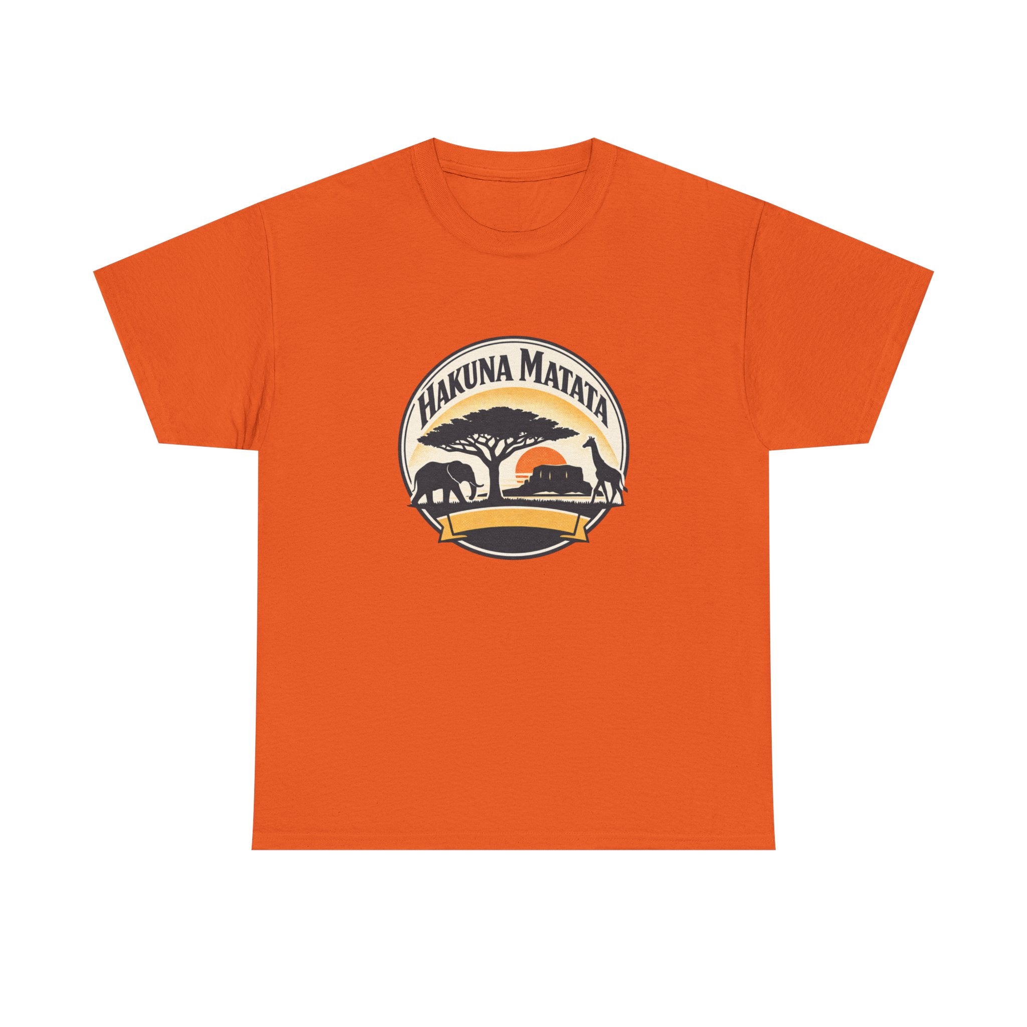 Hakuna Matata Safari T-Shirt — Vintage Sunset Elephant & Acacia Tree Tee