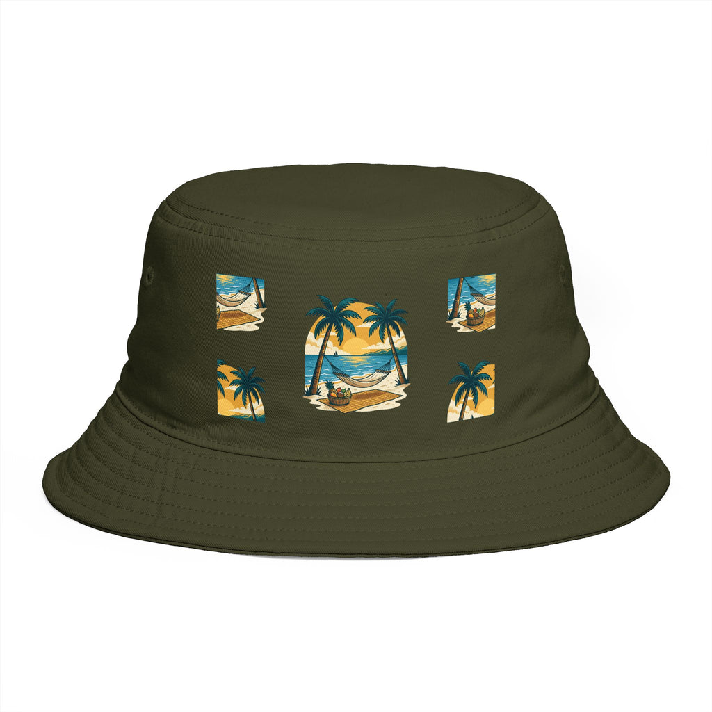 Tropical Palm Bucket Hat — Vintage Beach Sunset Design
