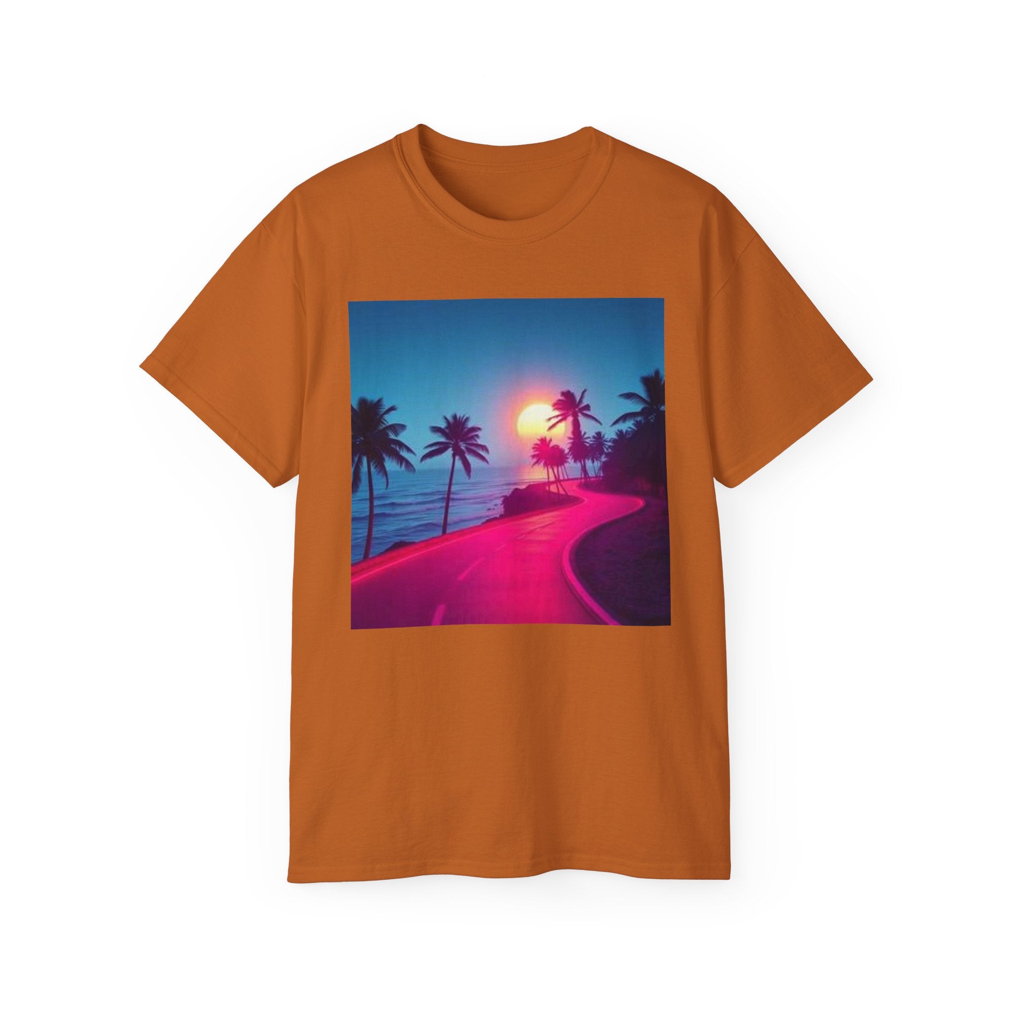 Retro Sunset Road T-Shirt — Neon Palm Beach Vibe
