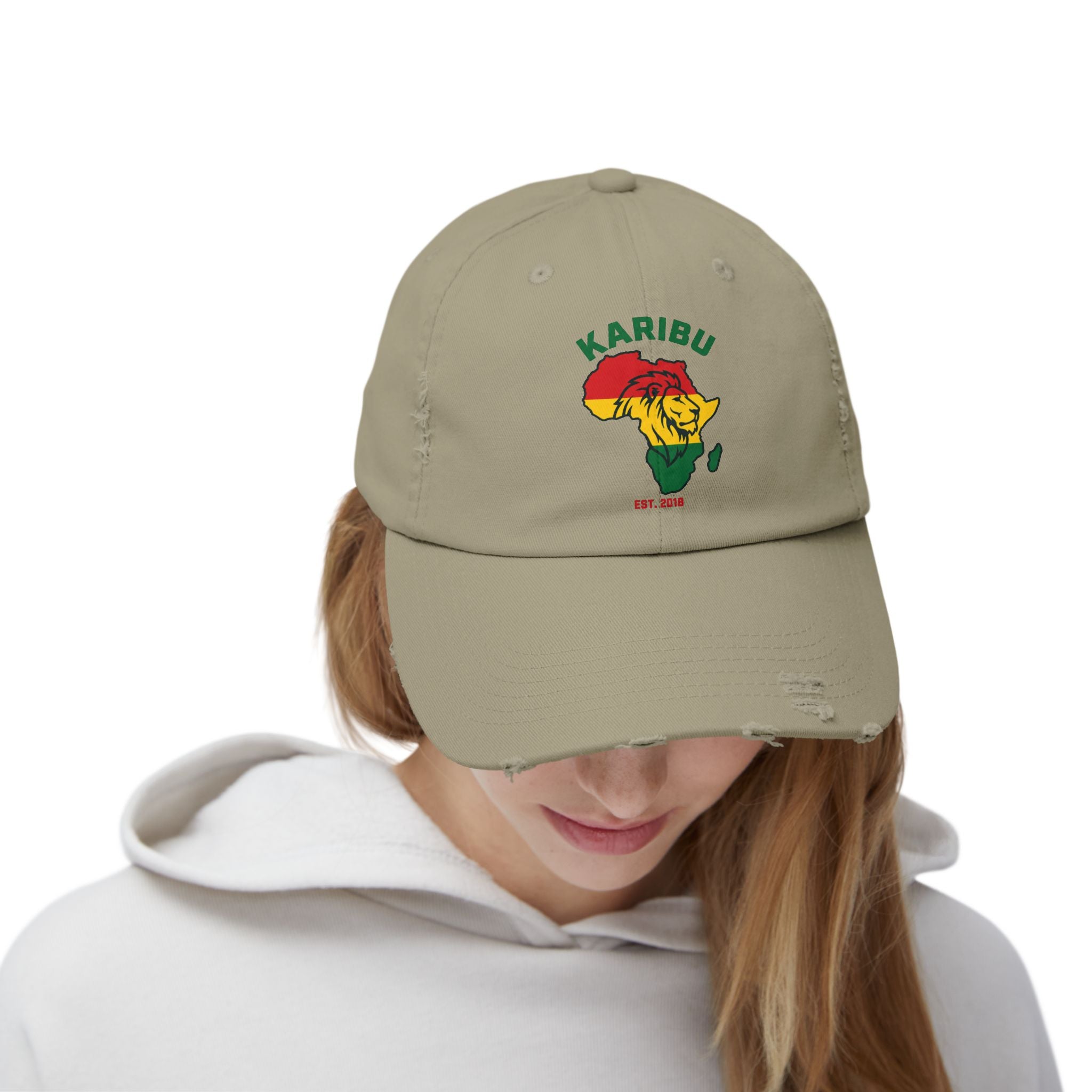 Distressed Cap – "Karibu" Africa Lion Rasta Hat