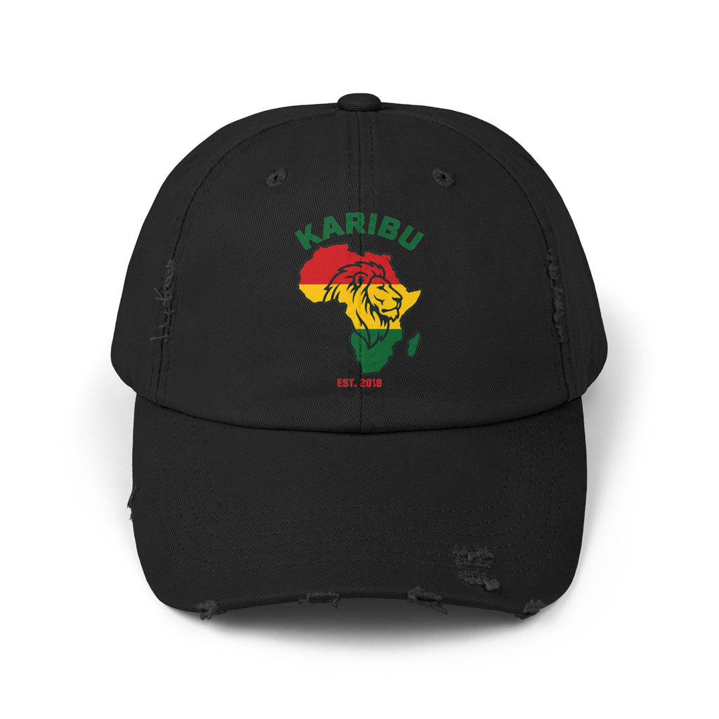 Distressed Cap – "Karibu" Africa Lion Rasta Hat